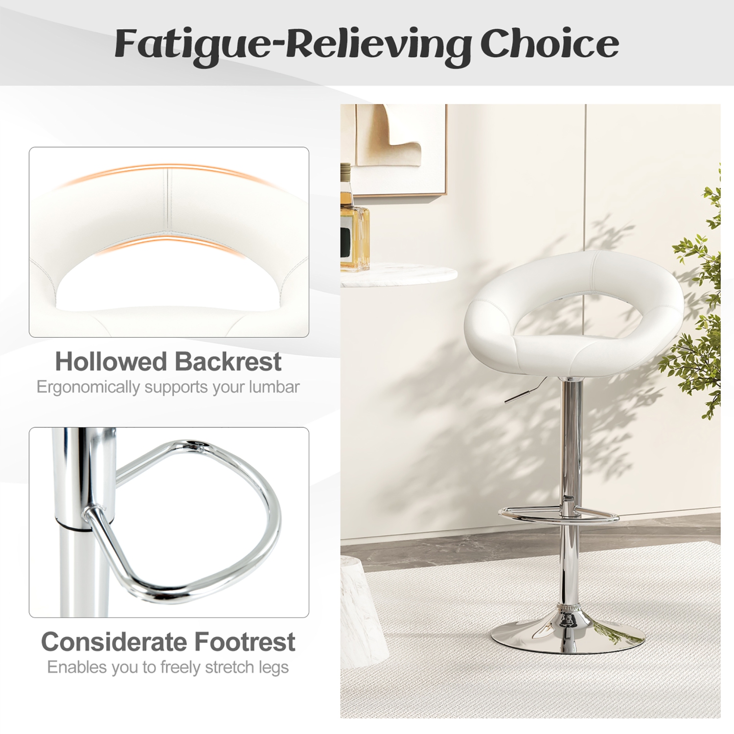 Gymax Set of 4 Adjustable Bar Stools Swivel Pub Chairs Barstools PU Leather White