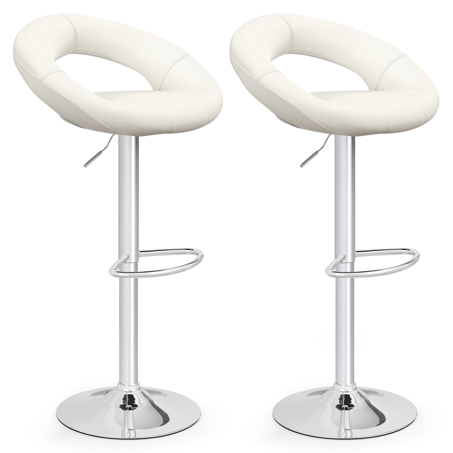 Gymax Set of 4 Adjustable Bar Stools Swivel Pub Chairs Barstools PU Leather White