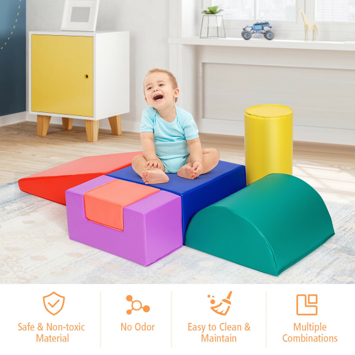 Gymax 6 Piece Climb Crawl Play Set Indoor Kids Baby Toddler Soft Safe Foam Blocks Toys