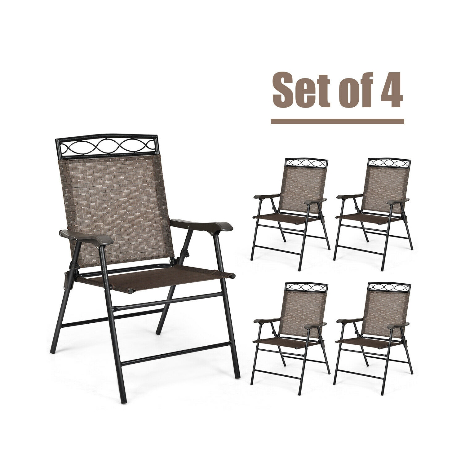 Gymax 4PCS Folding Chairs Patio Garden Outdoor w/ Steel Frame Armrest Footrest