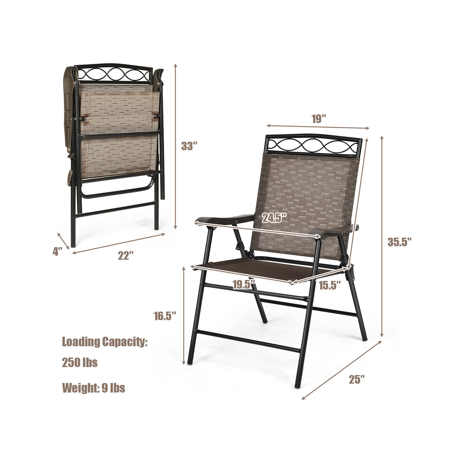 Gymax 4PCS Folding Chairs Patio Garden Outdoor w/ Steel Frame Armrest Footrest