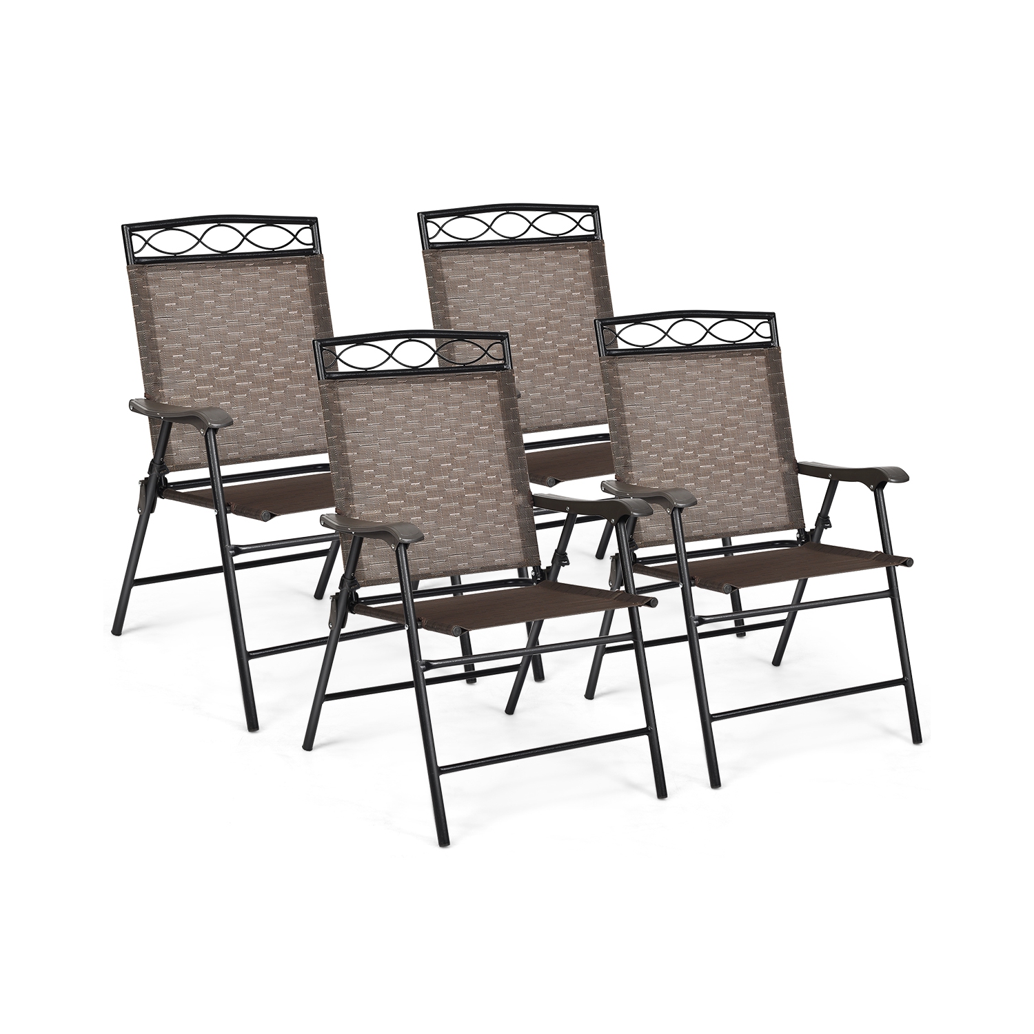 Gymax 4PCS Folding Chairs Patio Garden Outdoor w/ Steel Frame Armrest Footrest