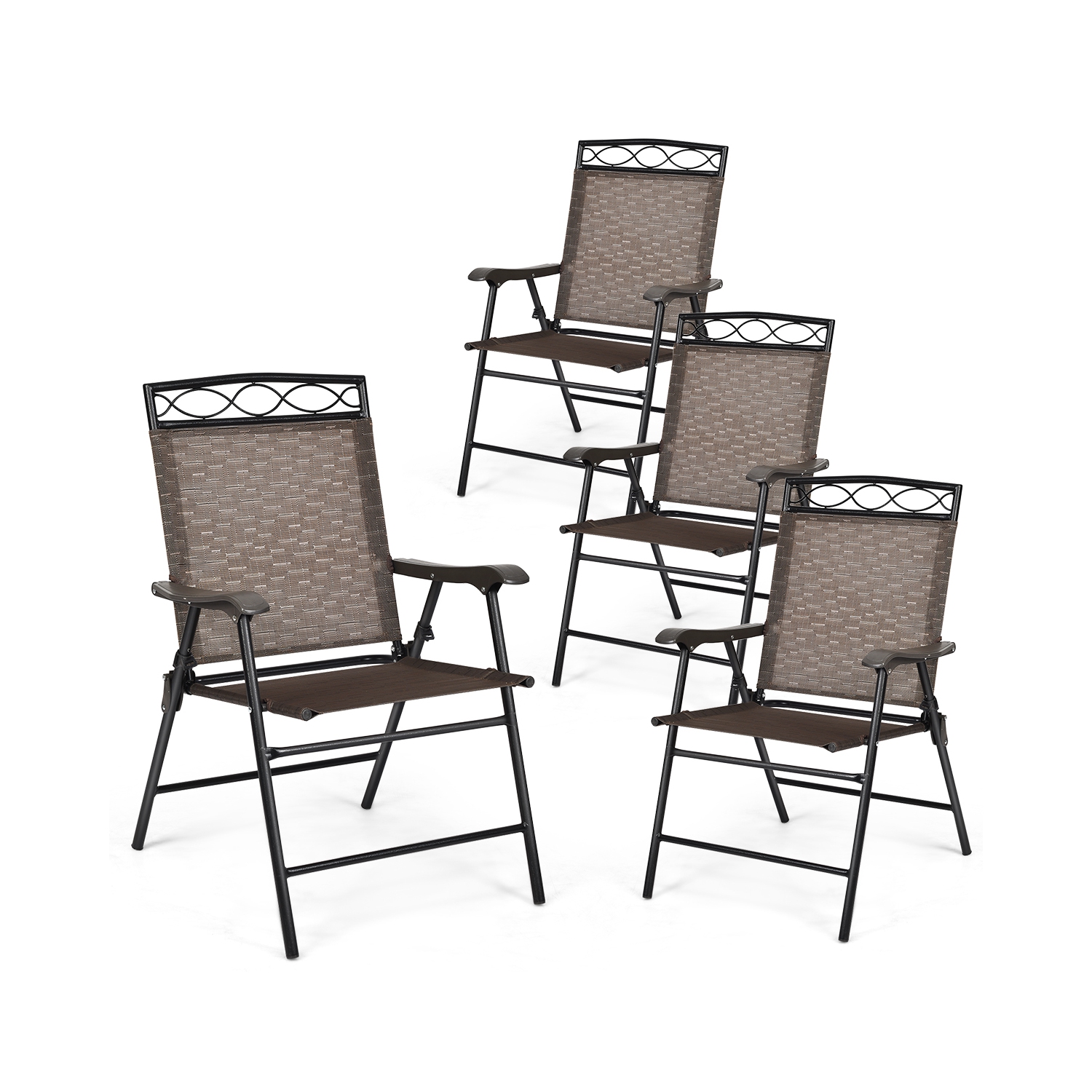 Gymax 4PCS Folding Chairs Patio Garden Outdoor w/ Steel Frame Armrest Footrest