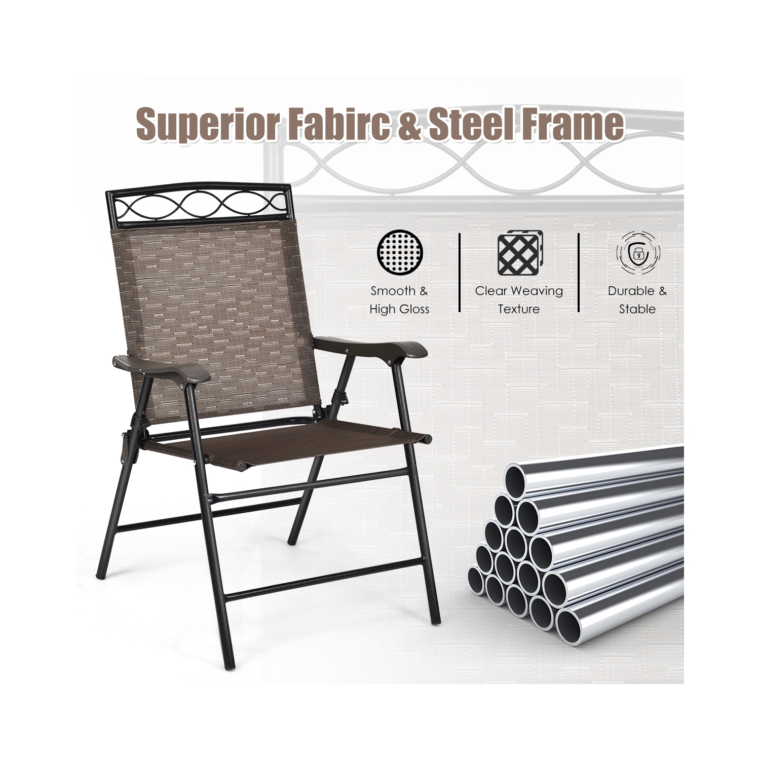 Gymax 4PCS Folding Chairs Patio Garden Outdoor w/ Steel Frame Armrest Footrest