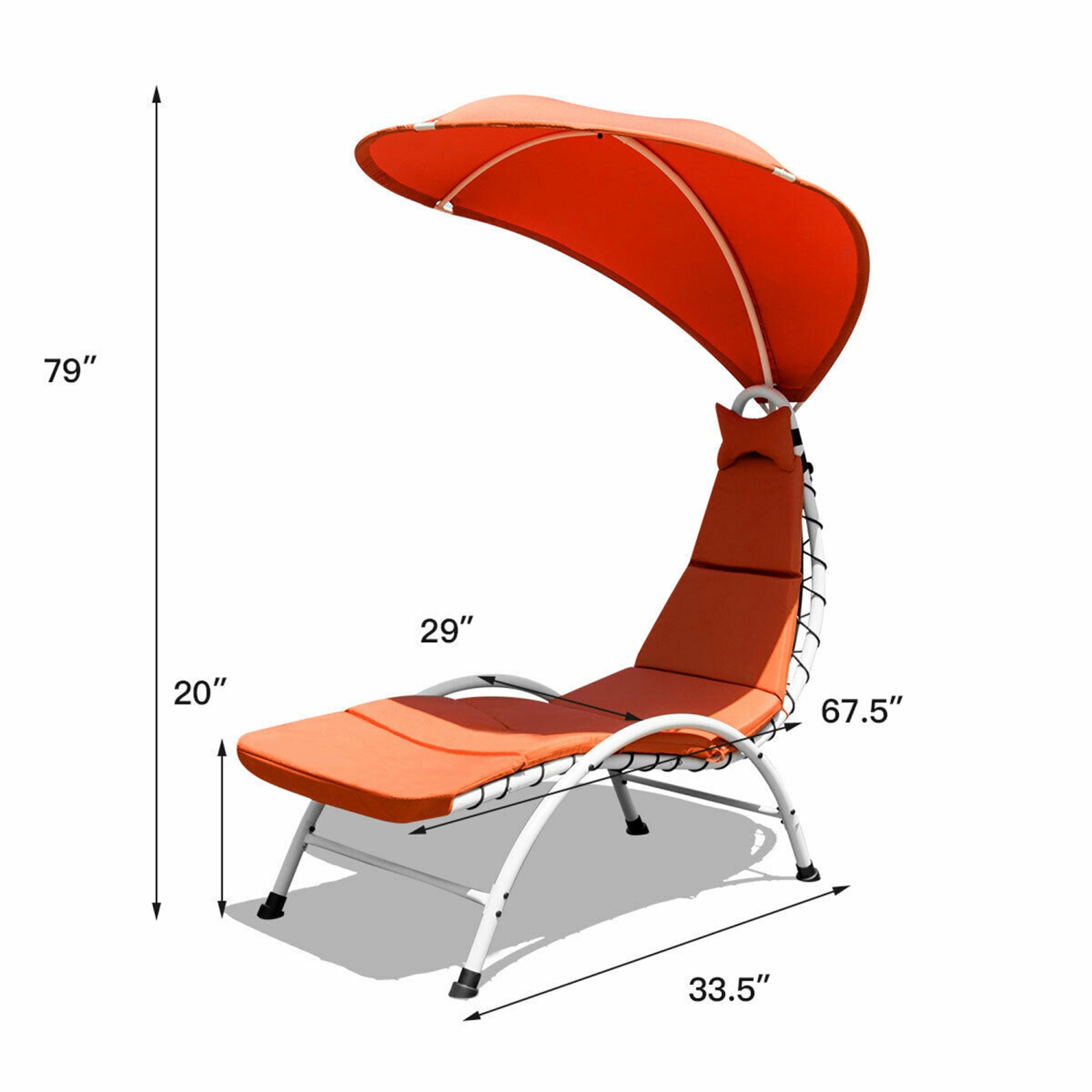 Gymax Patio Lounge Chair Chaise Outdoor w/ Steel Frame Cushion Canopy Orange