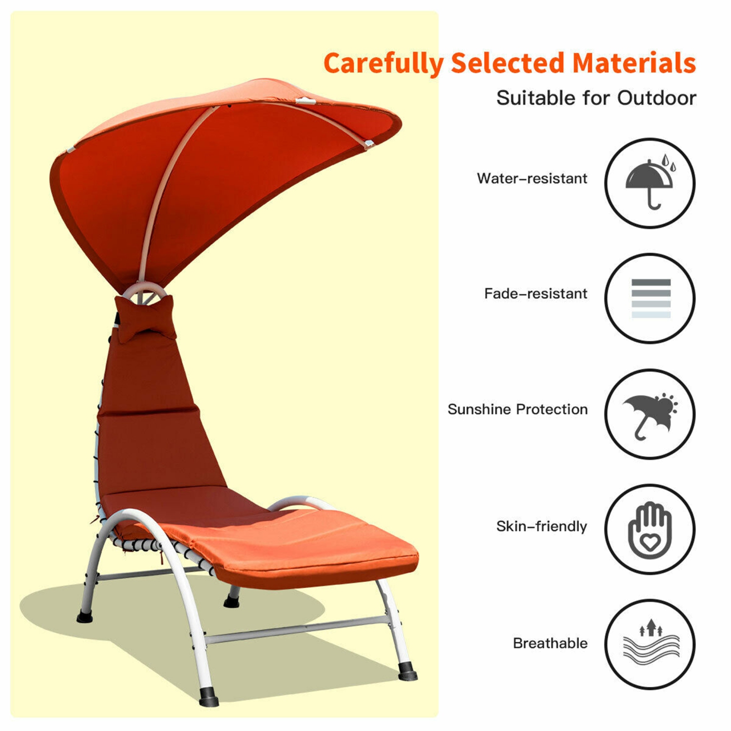 Gymax Patio Lounge Chair Chaise Outdoor w/ Steel Frame Cushion Canopy Orange