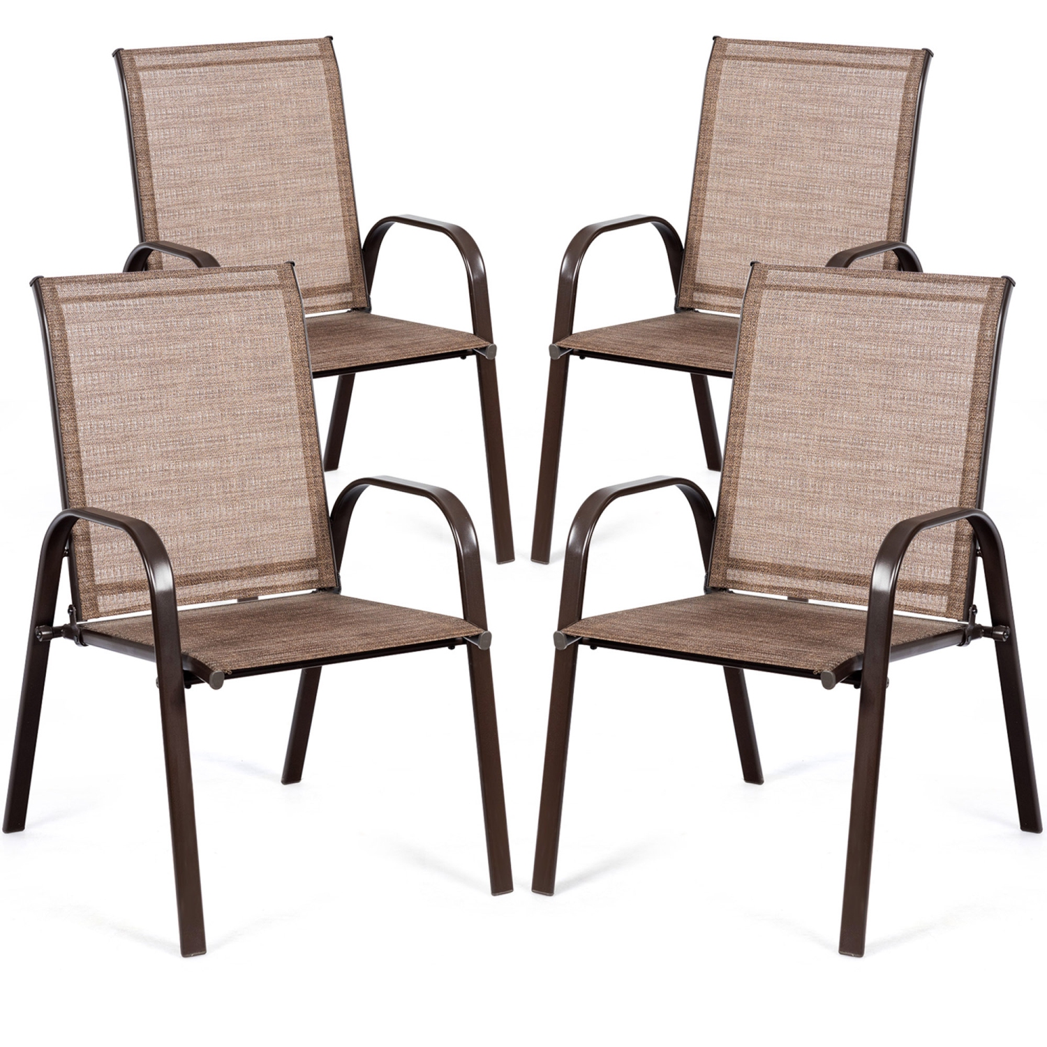 Gymax Set of 4 Patio Chairs Dining Chairs Garden Outdoor w/ Armrest Steel Frame