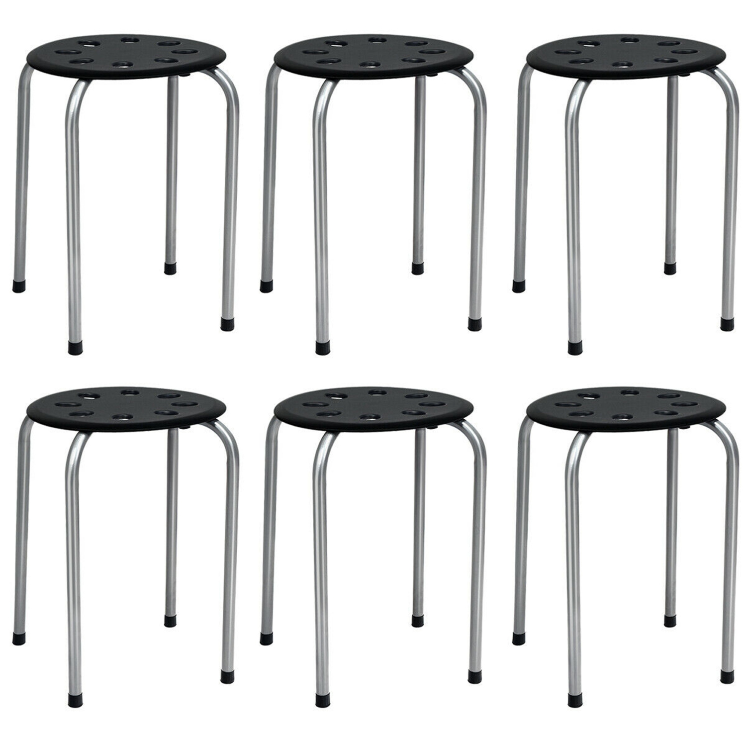 Gymax Set of 6 Portable Plastic Stack Stools Backless Classroom Seating