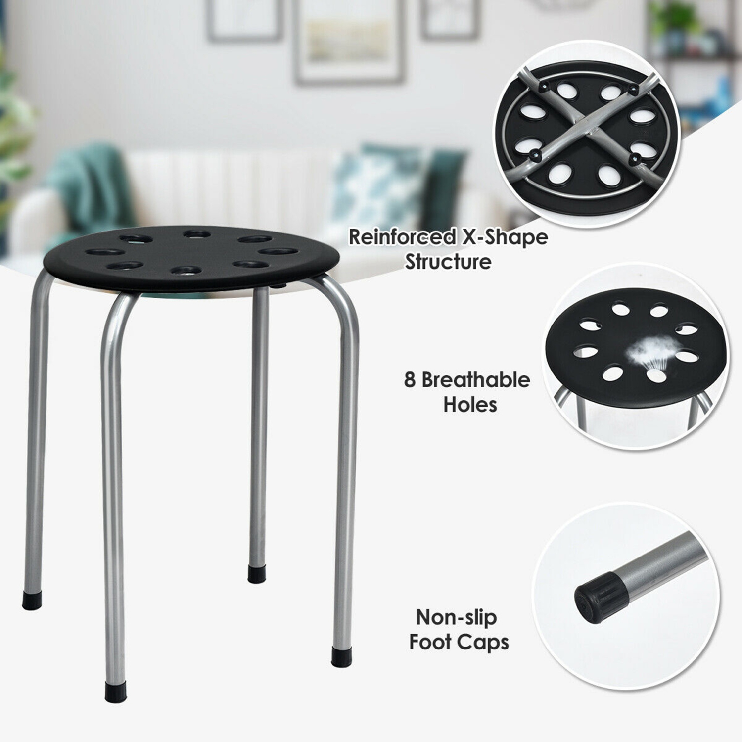 Gymax Set of 6 Portable Plastic Stack Stools Backless Classroom Seating