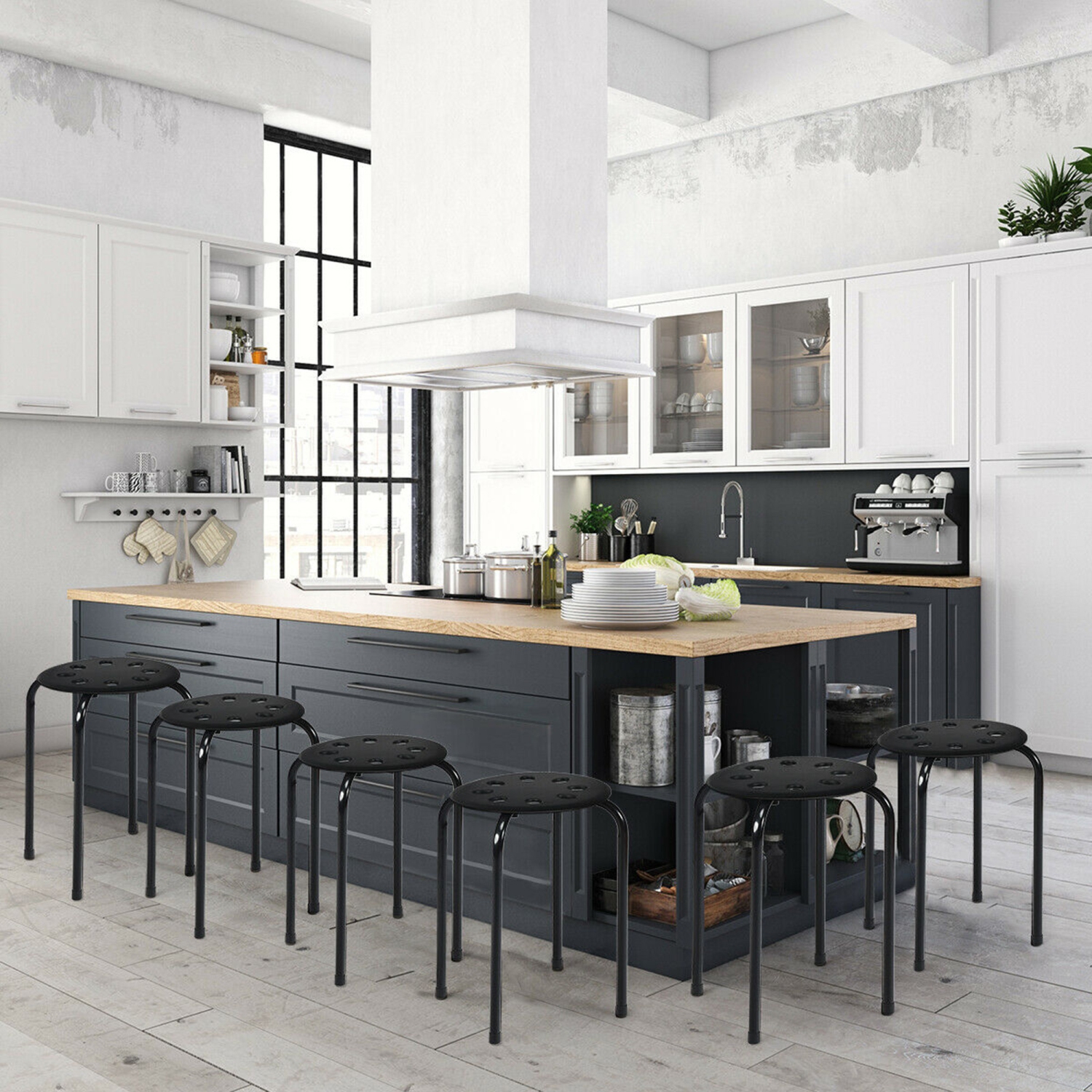 Gymax Set of 6 Portable Plastic Stack Stools Backless Classroom Seating