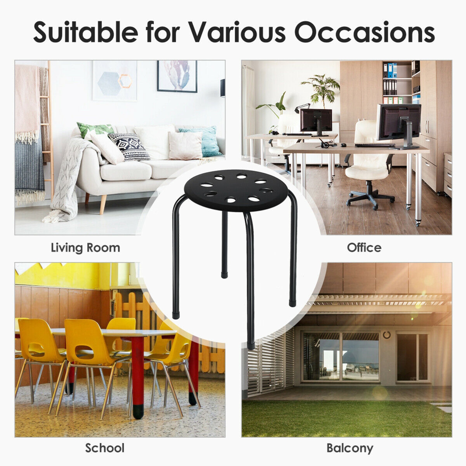 Gymax Set of 6 Portable Plastic Stack Stools Backless Classroom Seating