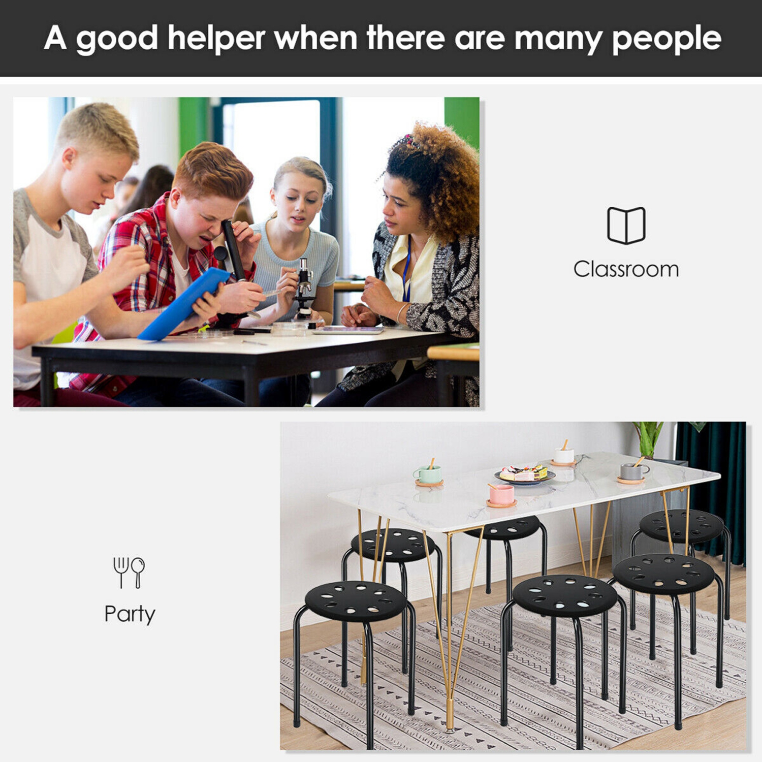 Gymax Set of 6 Portable Plastic Stack Stools Backless Classroom Seating