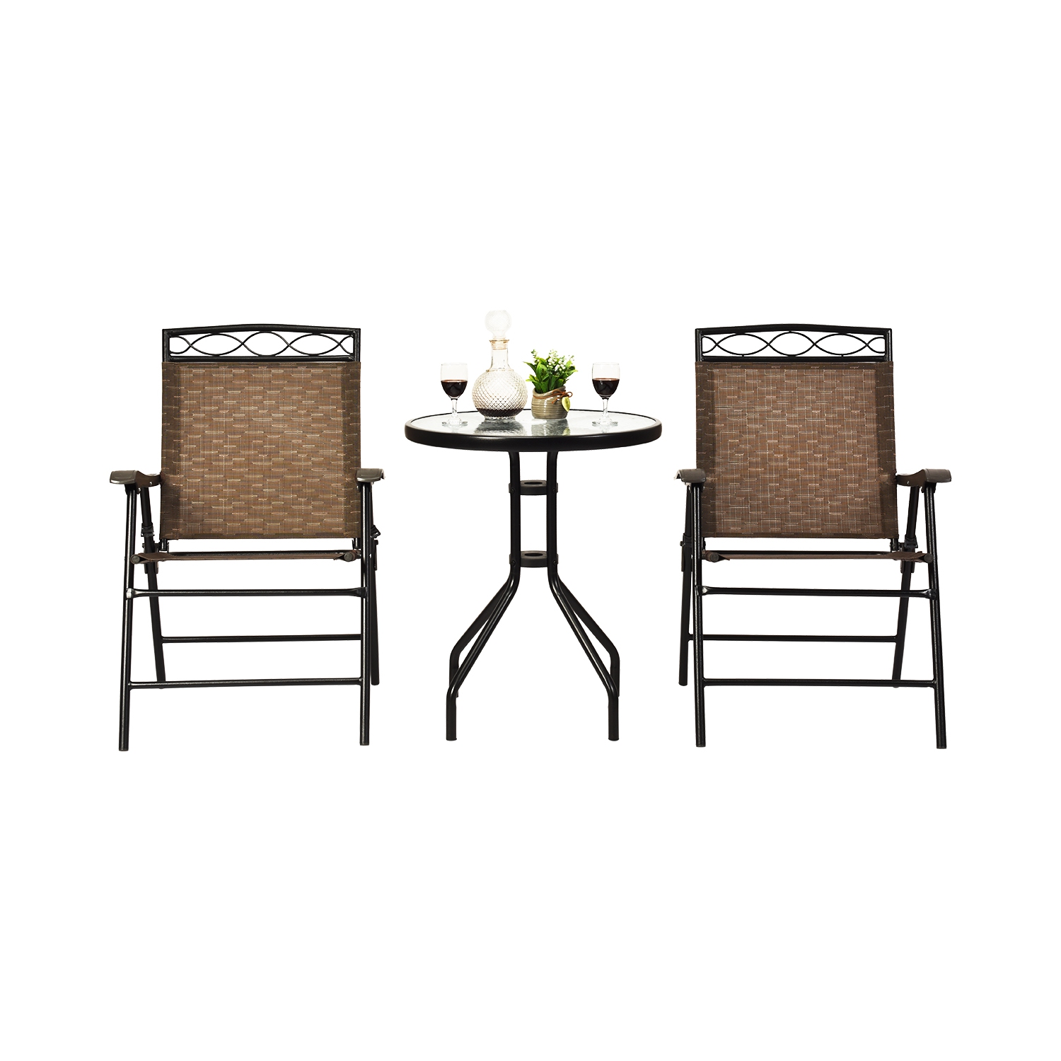 Gymax 3PCS Bistro Set Conversation Set Pub Patio Outdoor w/ Folding Chairs Table