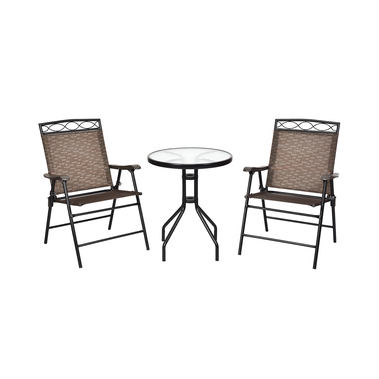 Gymax 3PCS Bistro Set Conversation Set Pub Patio Outdoor w/ Folding Chairs Table