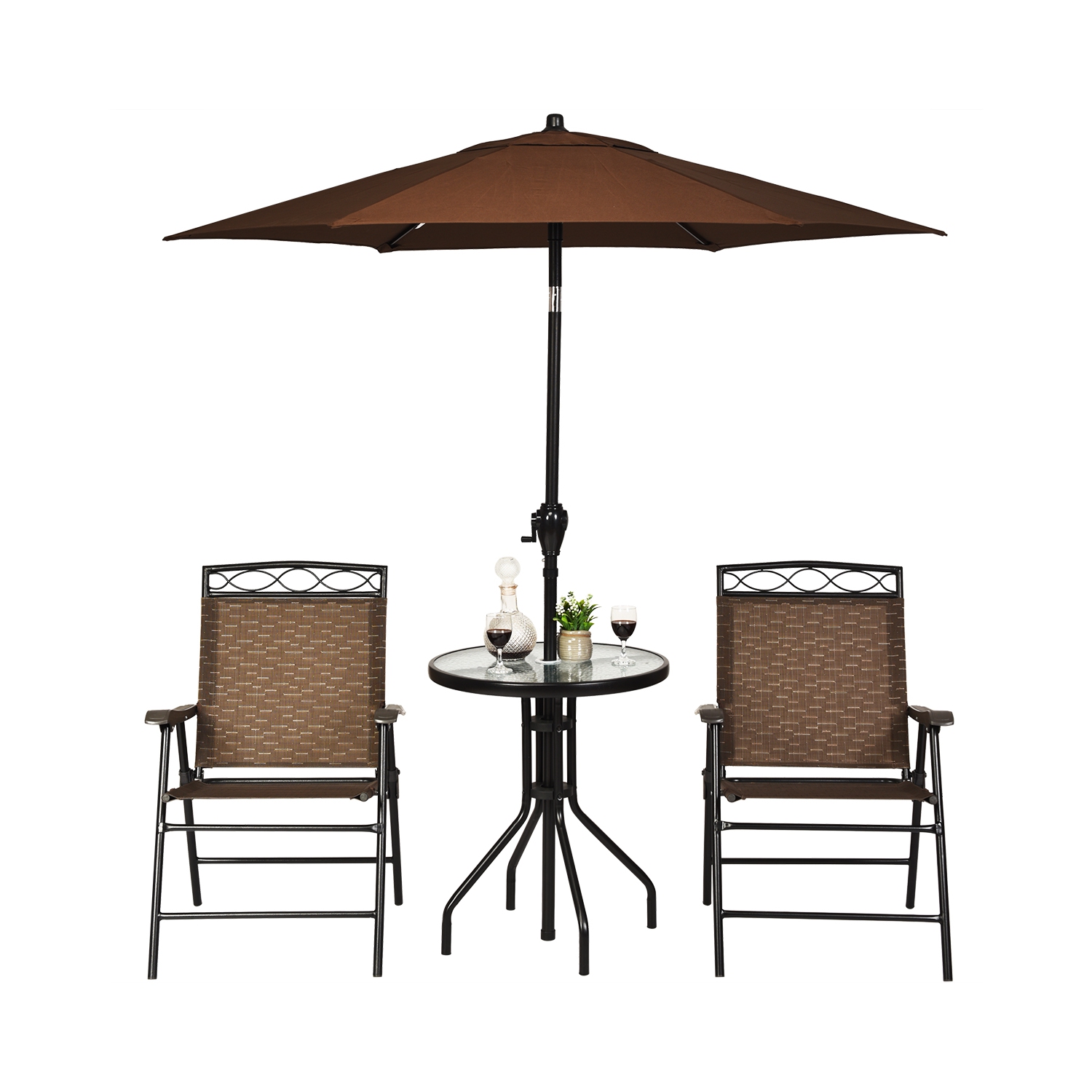 Gymax 3PCS Bistro Set Conversation Set Pub Patio Outdoor w/ Folding Chairs Table