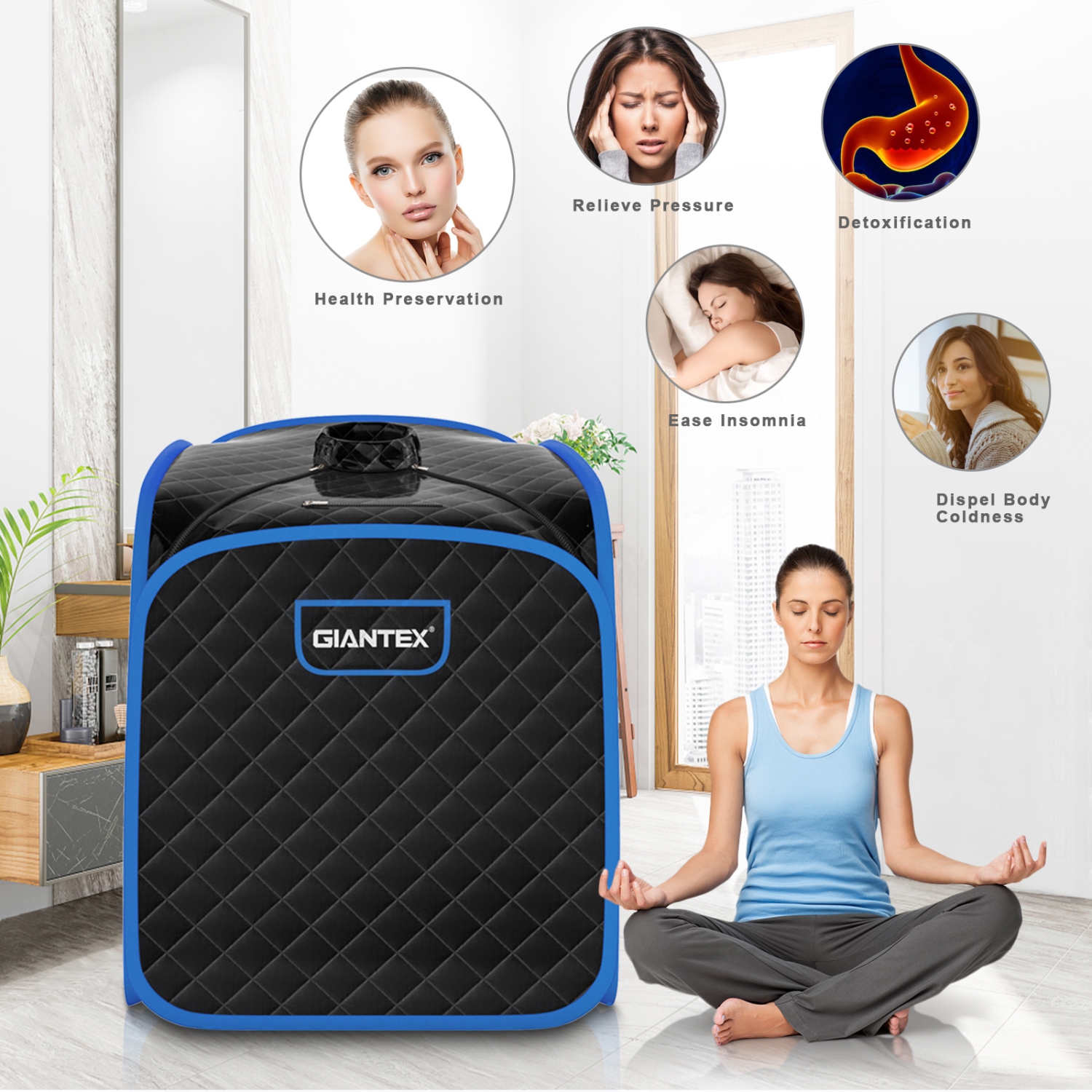 Costway Portable Steam Sauna w/ 9-gear Adjustable Temperature & Herbal Box