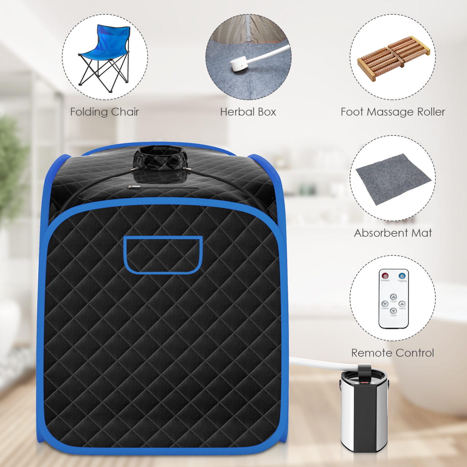 Costway Portable Steam Sauna w/ 9-gear Adjustable Temperature & Herbal Box