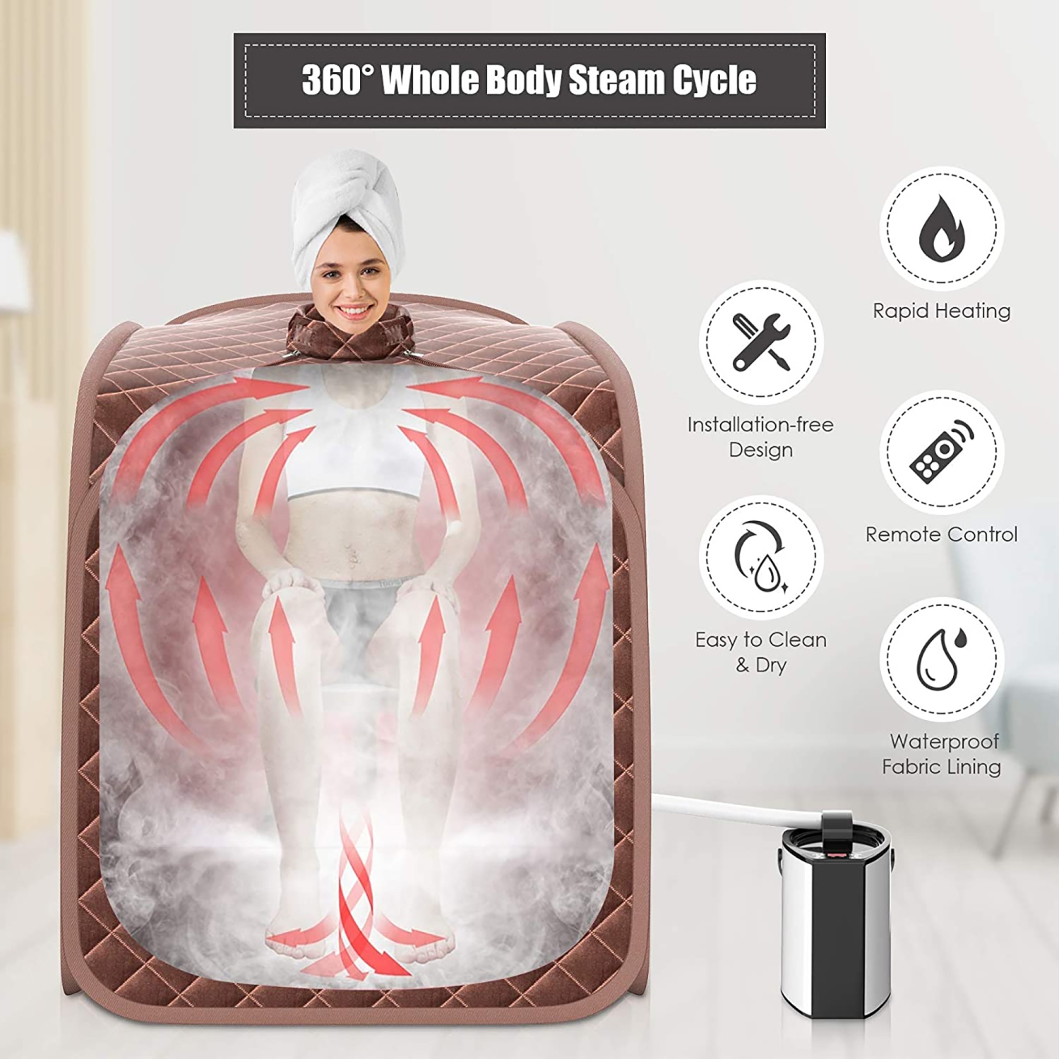 Costway Portable Steam Sauna w/ 9-gear Adjustable Temperature & Herbal Box