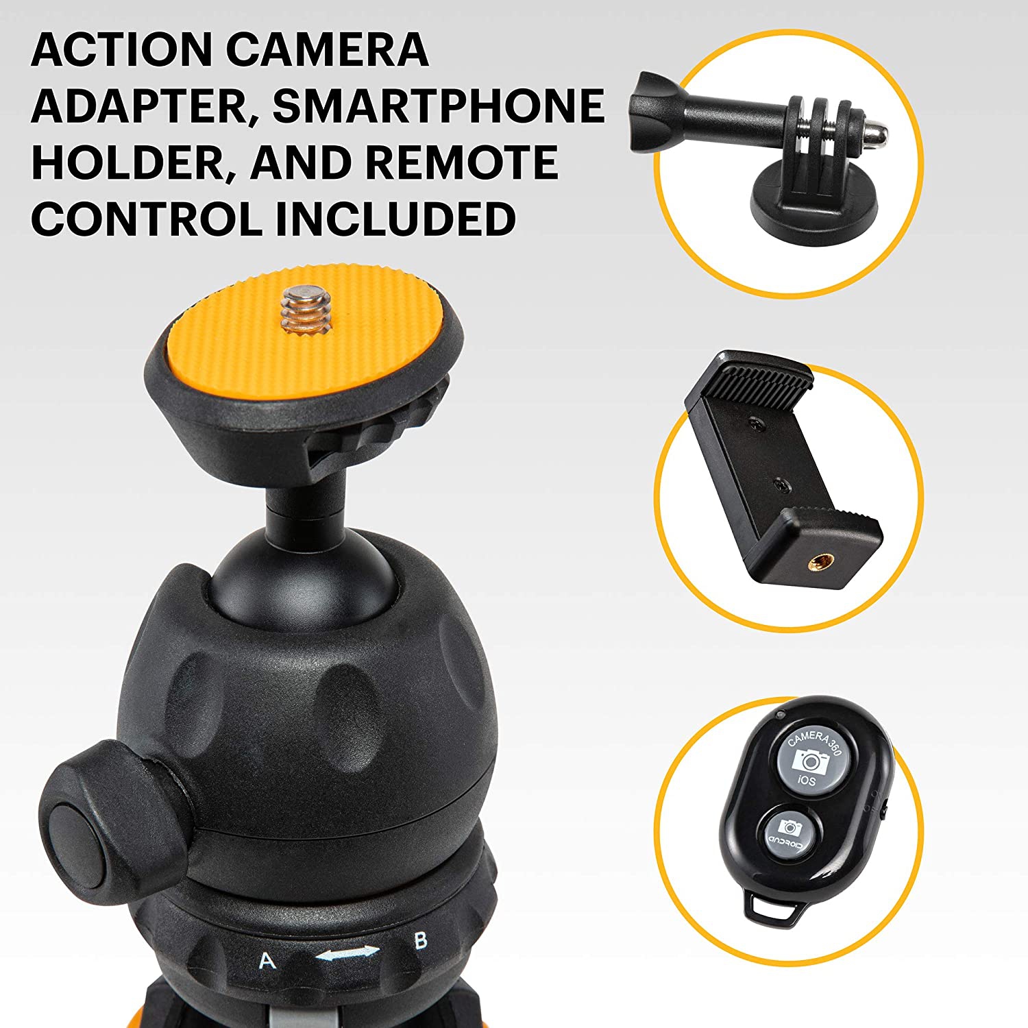 KODAK PhotoGear Mini Adjustable Tripod with 360° Ball Head, Compact 9” Tabletop Tripod Converts to 11” Selfie Stick, 5-Position Legs, Rubber Feet,