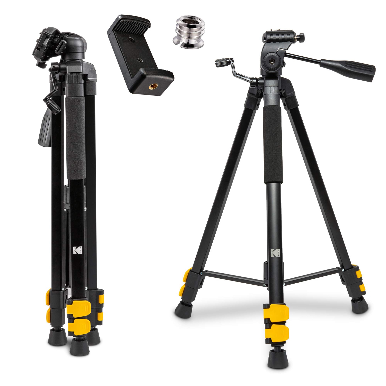KODAK PhotoGear 62" Lightweight Camera Tripod and Phone Tripod, 3-Section Flip-Lock Tripod with Case, Black