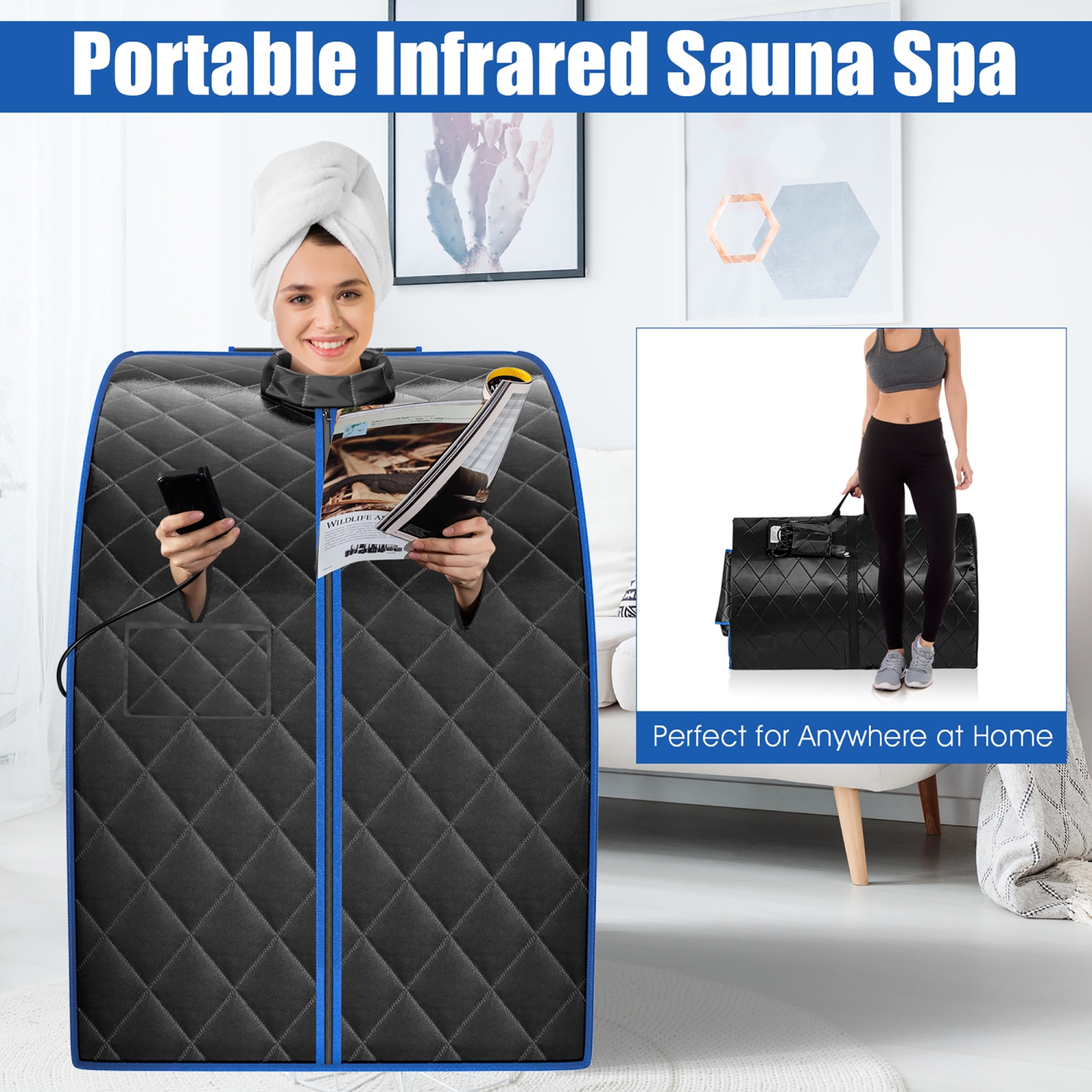 Costway Portable Far Infrared Sauna w/Adjustable 9-Gear Temperature Setting