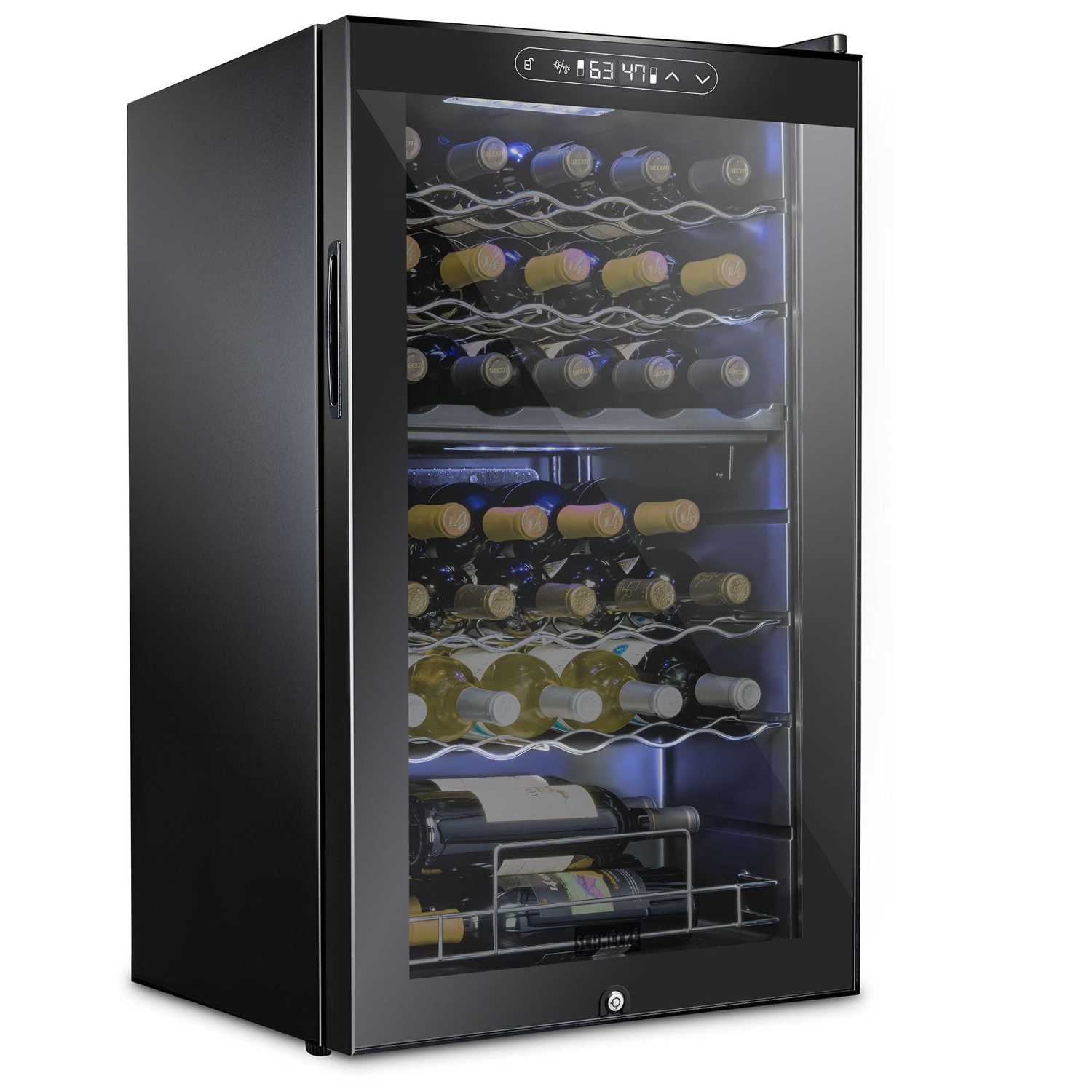 SCHMECKE 33 Bottle Dual Zone Wine Cooler Refrigerator w/Lock | Large Freestanding Wine Cellar | 41f-64f Digital Temperature Control Wine Fridge For