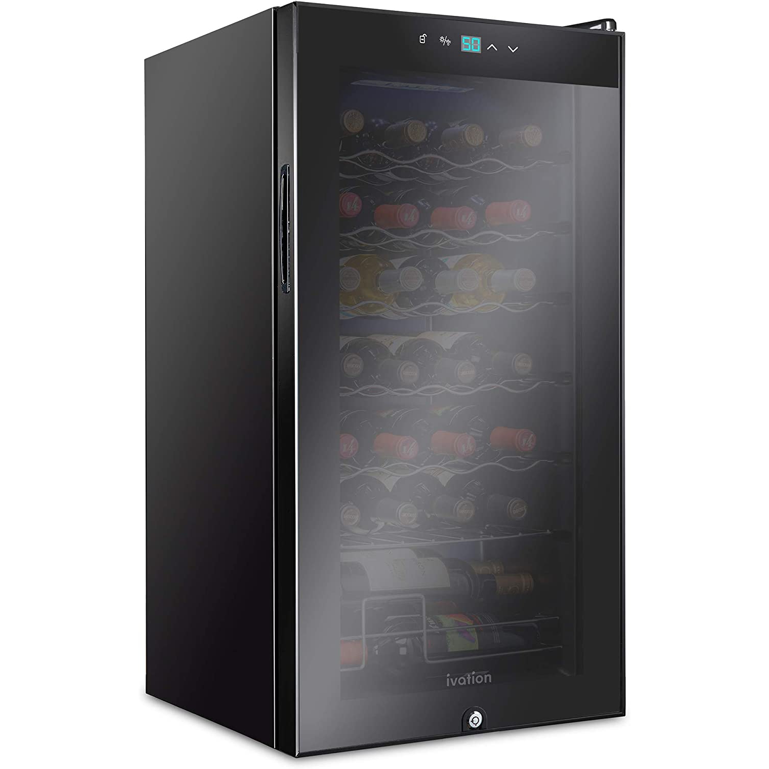 Ivation 28 Bottle Compressor Wine Cooler Refrigerator W Lock Large Freestanding Wine Cellar For Red White Champagne Or Sparkling Wine 41f 64f Digital Temperature Control Fridge Glass Door Black Best Buy Canada