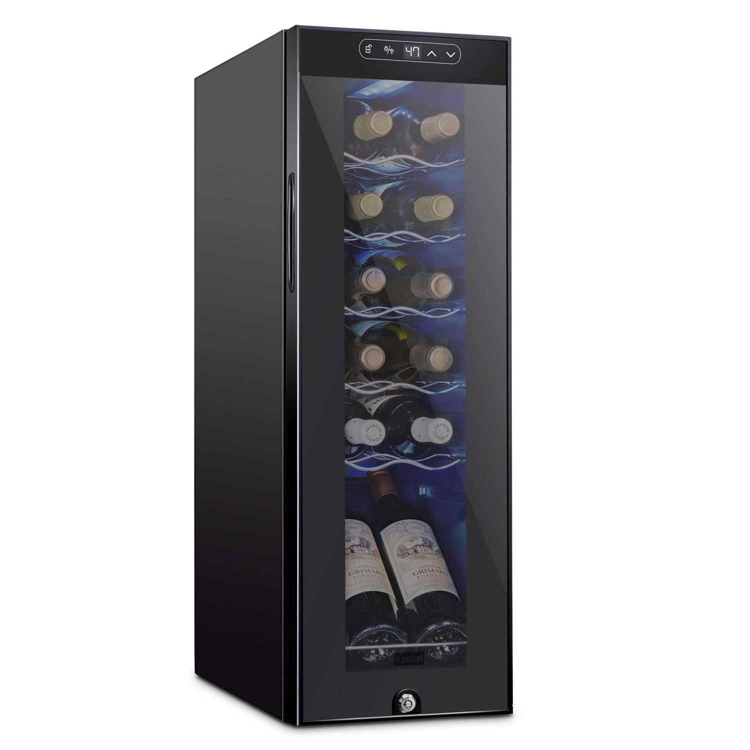 Schmecke 12 Bottle Compressor Wine Cooler Refrigerator w/Lock | Large Freestanding Wine Cellar | 41f-64f Digital Temperature Control Wine Fridge For