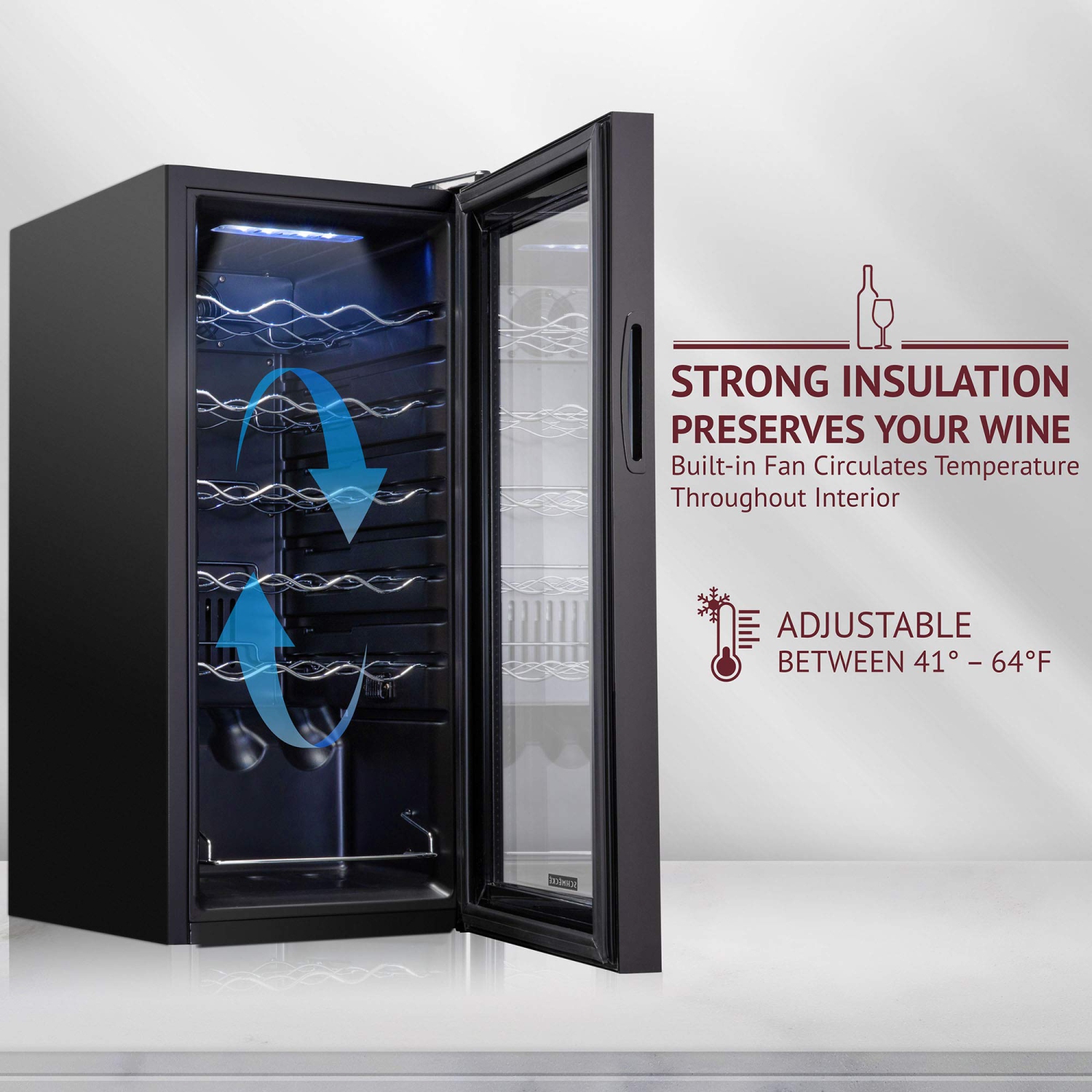 SCHMECKE 18 Bottle Compressor Wine Cooler Refrigerator w/Lock - Large Freestanding Wine Cellar - 41f-64f Digital Temperature Control Wine Fridge For