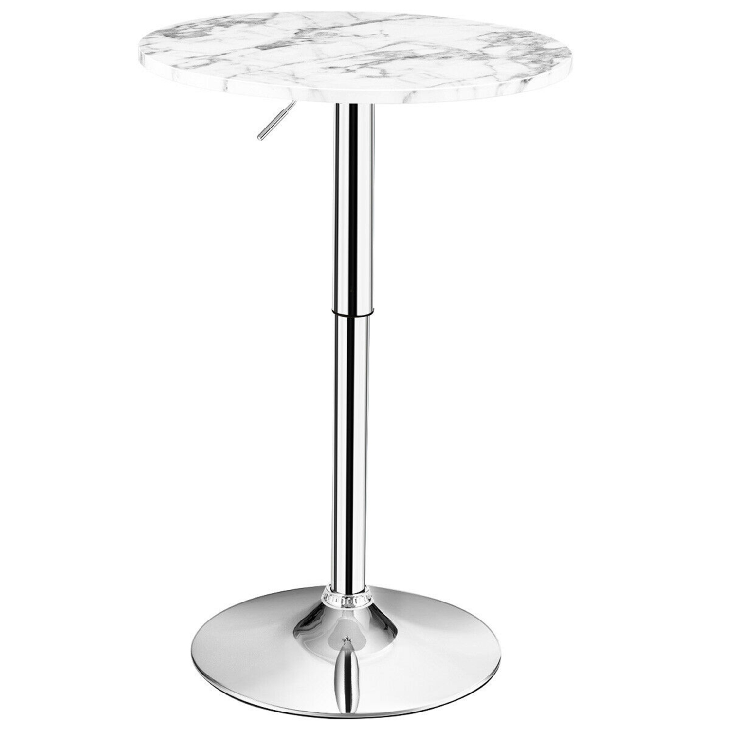 Gymax Round Pub Table Height Adjustable Bistro Bar Table 360° Swivel w/Faux Marble Top