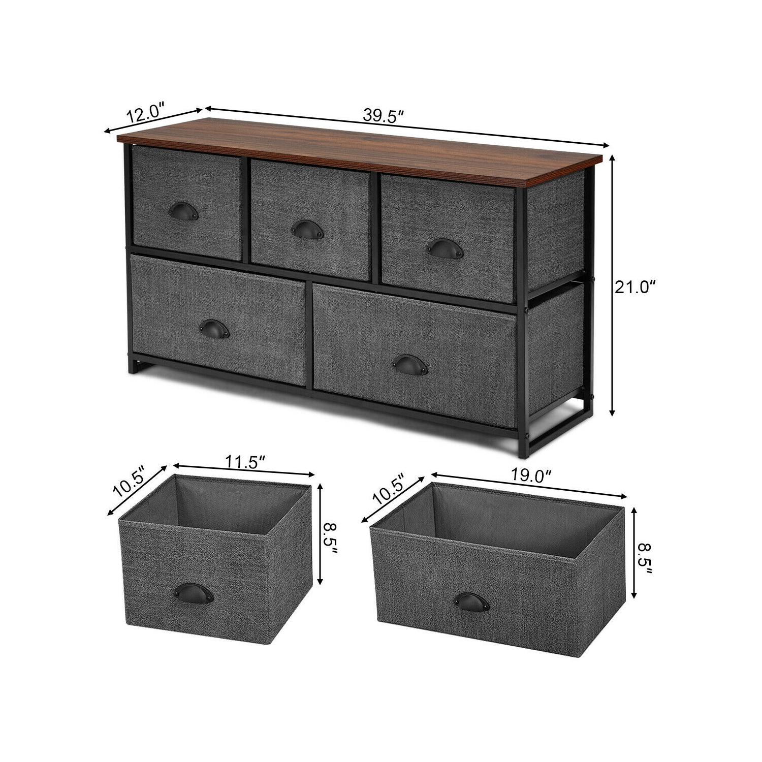 Gymax 5 Drawers Dresser Storage Unit Side Table Display Organizer Dorm Room Wood Black