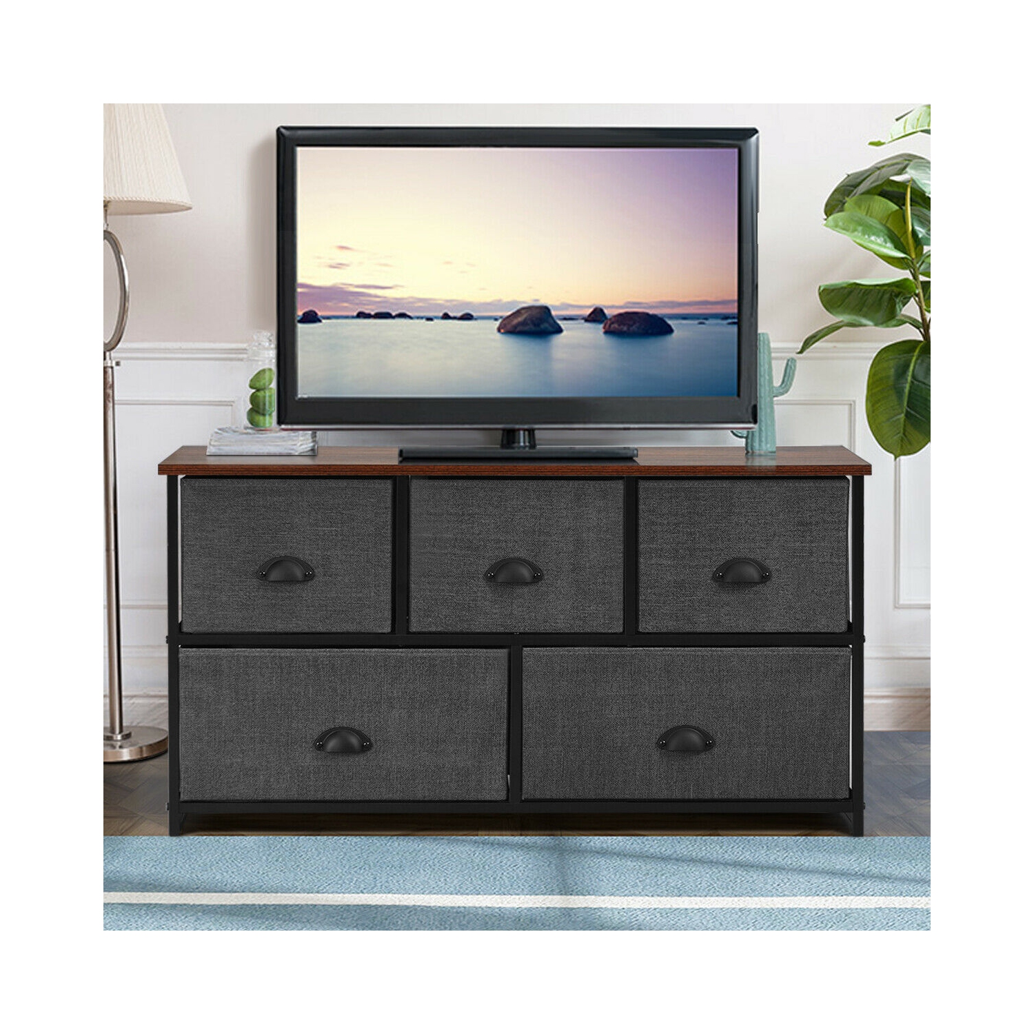 Gymax 5 Drawers Dresser Storage Unit Side Table Display Organizer Dorm Room Wood Black