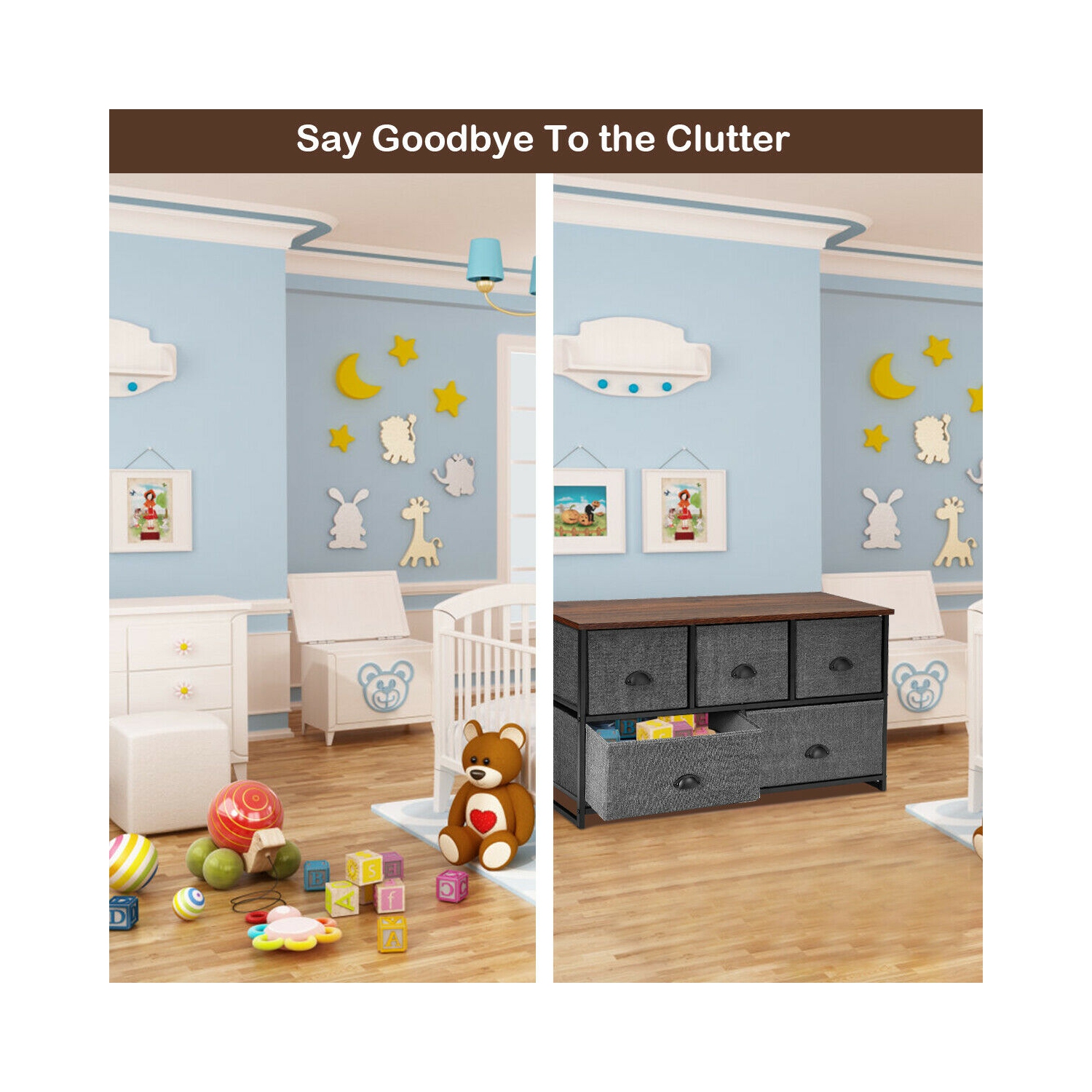 Gymax 5 Drawers Dresser Storage Unit Side Table Display Organizer Dorm Room Wood Black