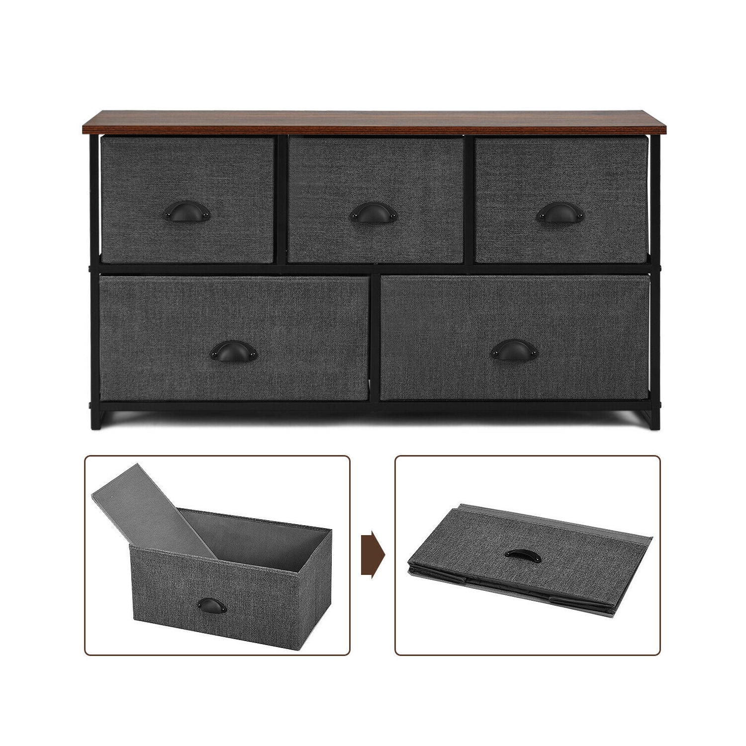 Gymax 5 Drawers Dresser Storage Unit Side Table Display Organizer Dorm Room Wood Black