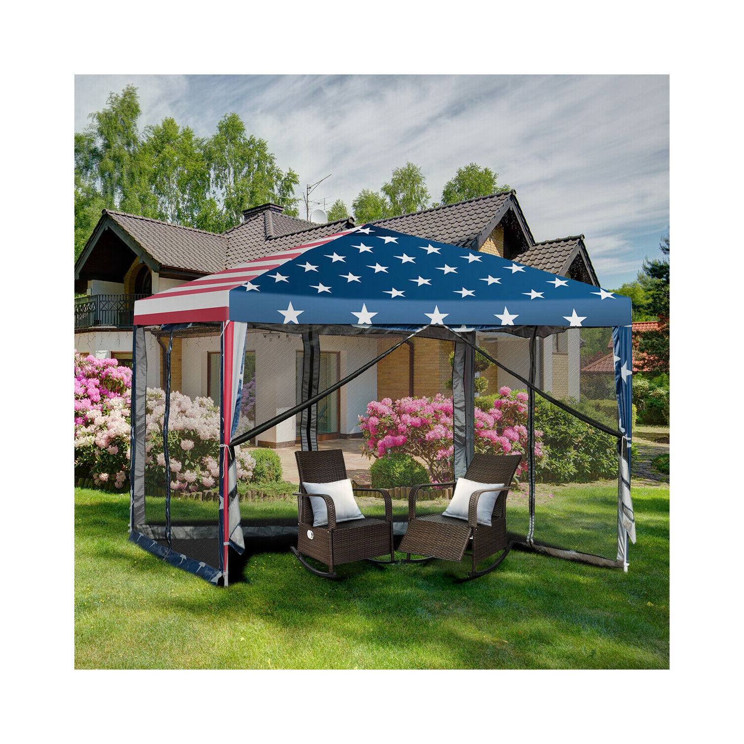 Gymax 10' x 10' Outdoor Pop-up Canopy Tent w/ Mesh Sidewalls Carrying Bag