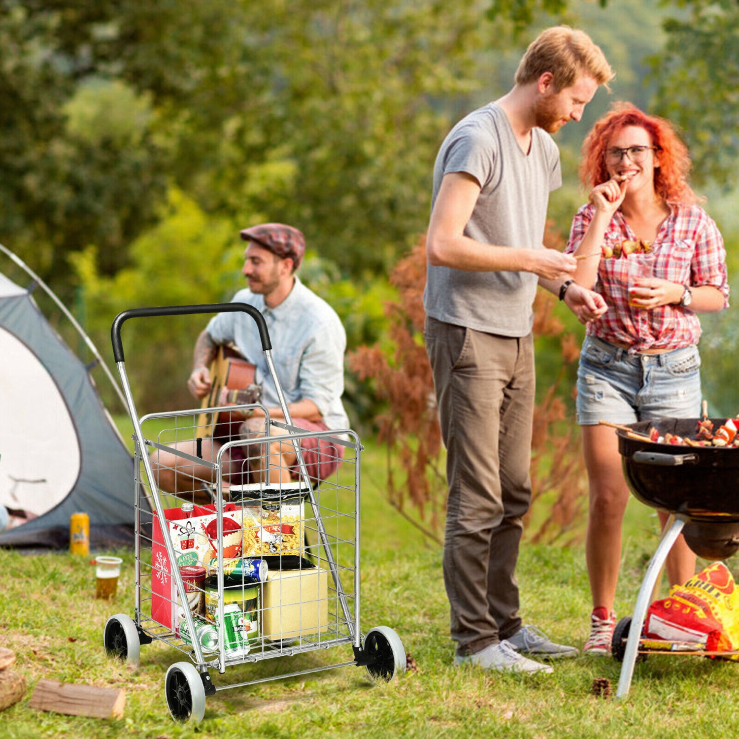 Gymax Folding Shopping Cart Utility Trolley Portable For Grocery Laundry Travel