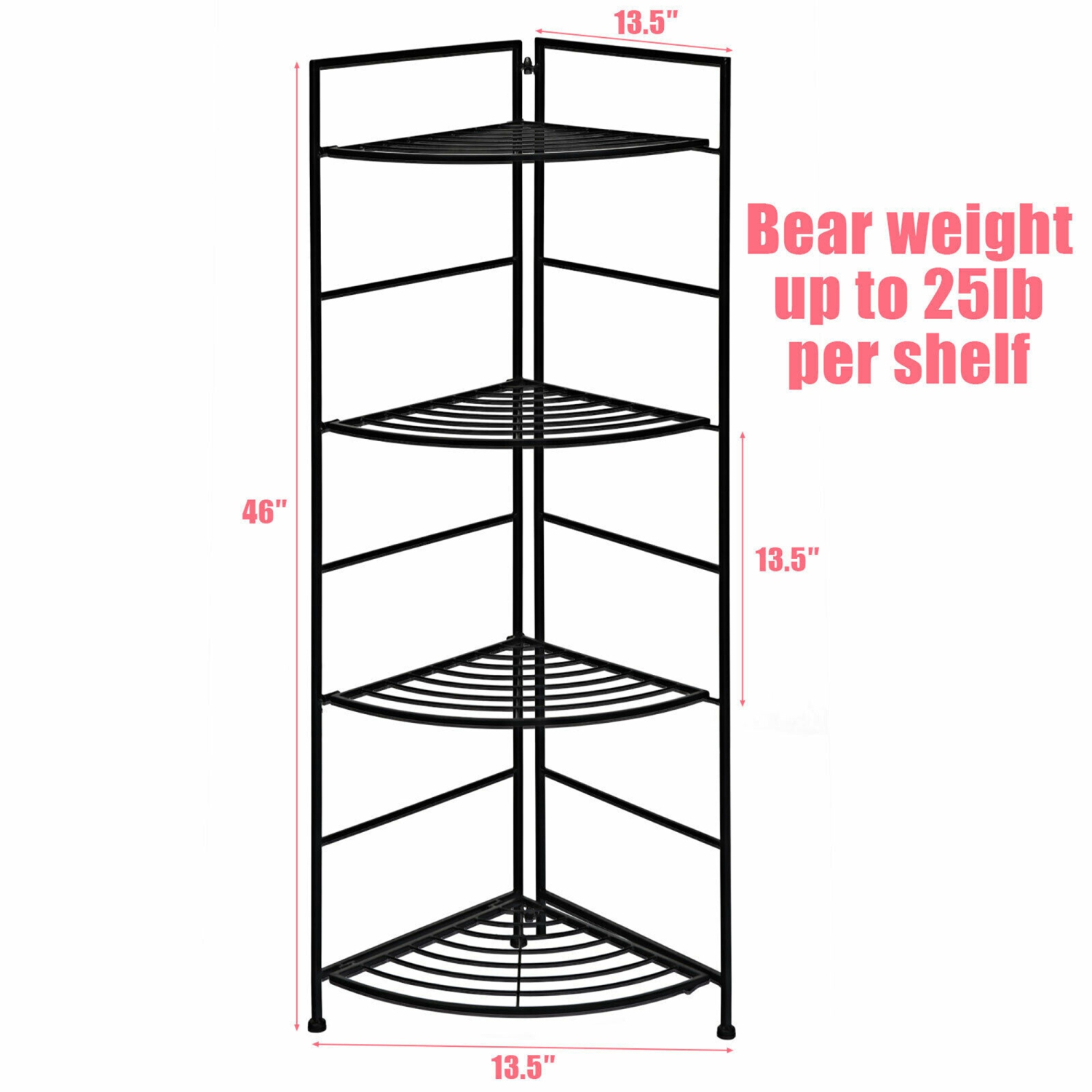 Gymax 4 Tier Folding Metal Shelf Plant Stand Storage Open Shelf Corner Display Rack
