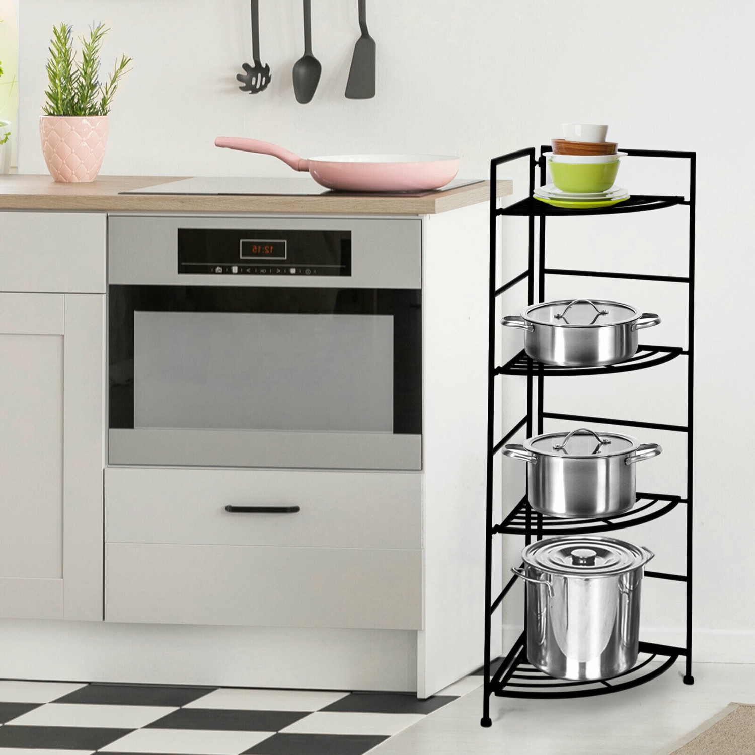 Gymax 4 Tier Folding Metal Shelf Plant Stand Storage Open Shelf Corner Display Rack