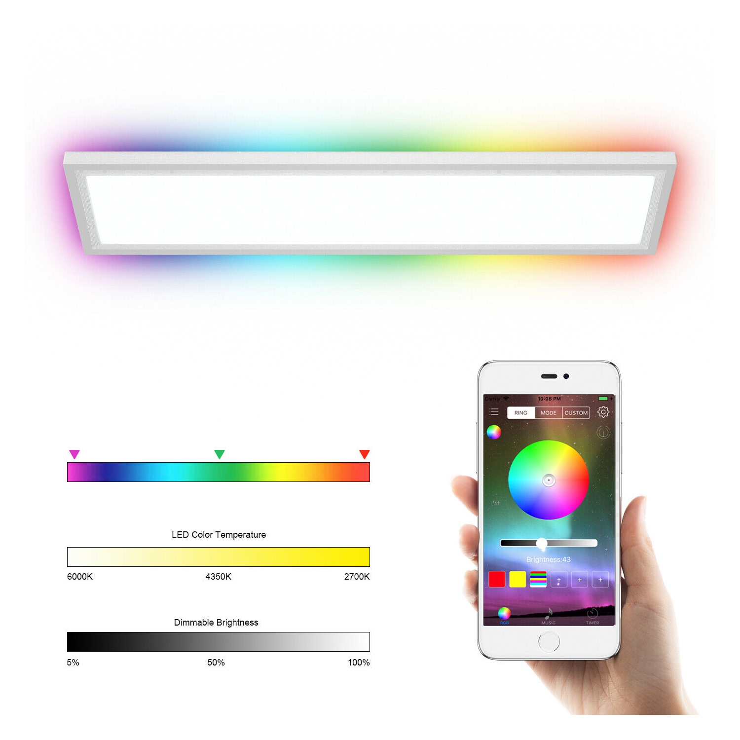 Gymax 18W RGB LED Ceiling Light w/ APP & Remote Control Home