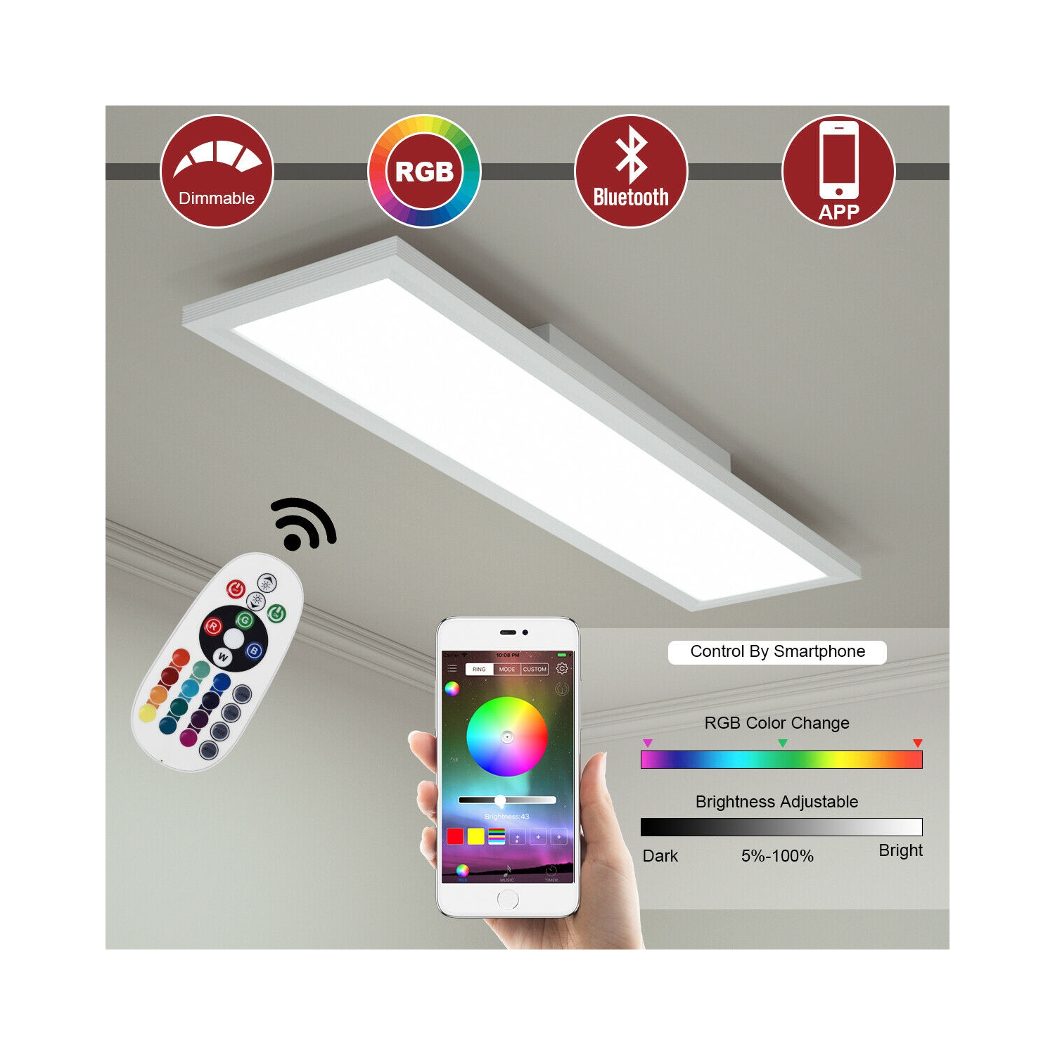 Gymax 18W RGB LED Ceiling Light w/ APP & Remote Control Home