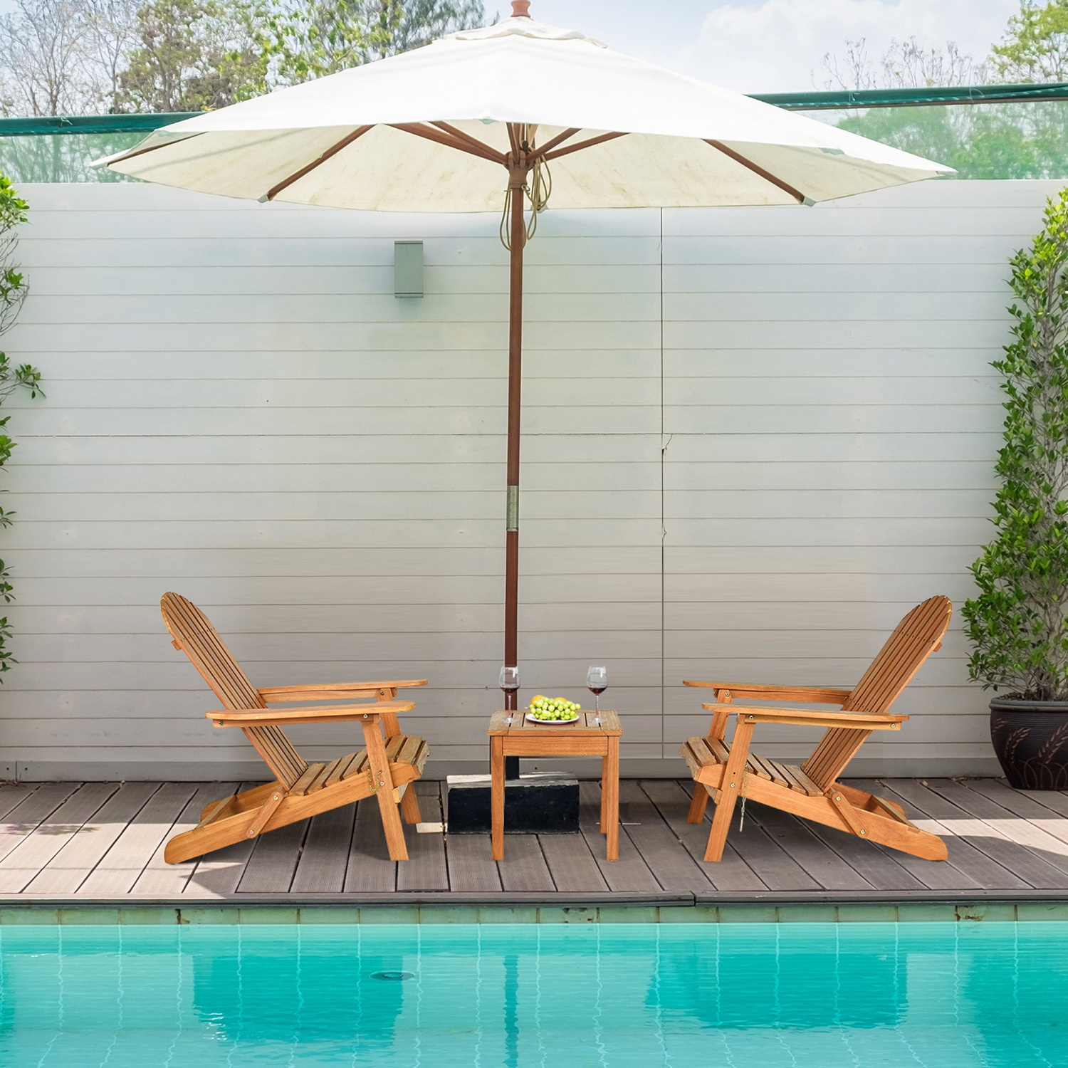 Gymax 3PCS Eucalyptus Adirondack Chair Set w/ Side Table Outdoor Patio Natural