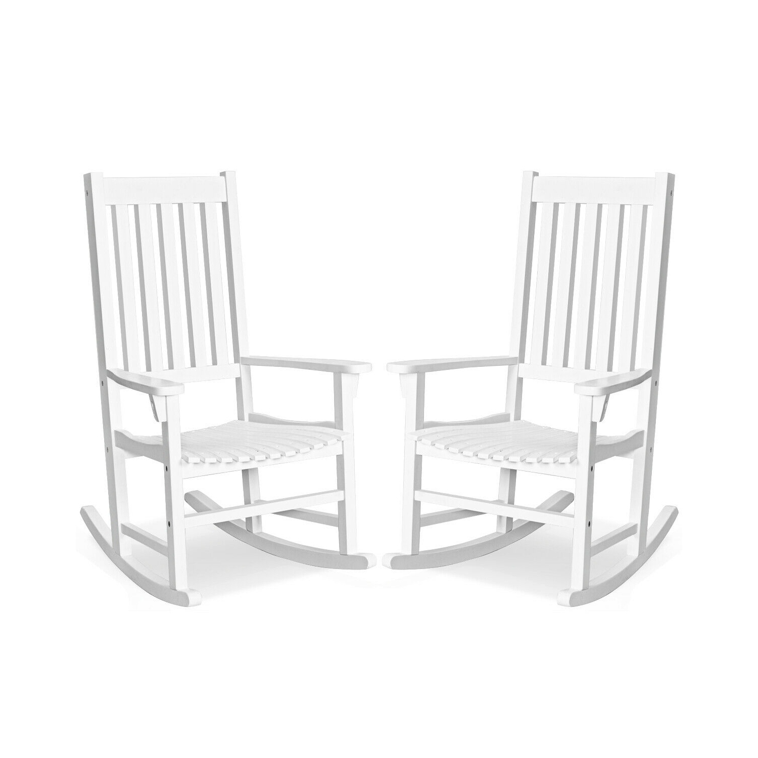 Gymax 2PCS Wood Rocking Chair Porch Rocker High Back Garden Seat Indoor Outdoor