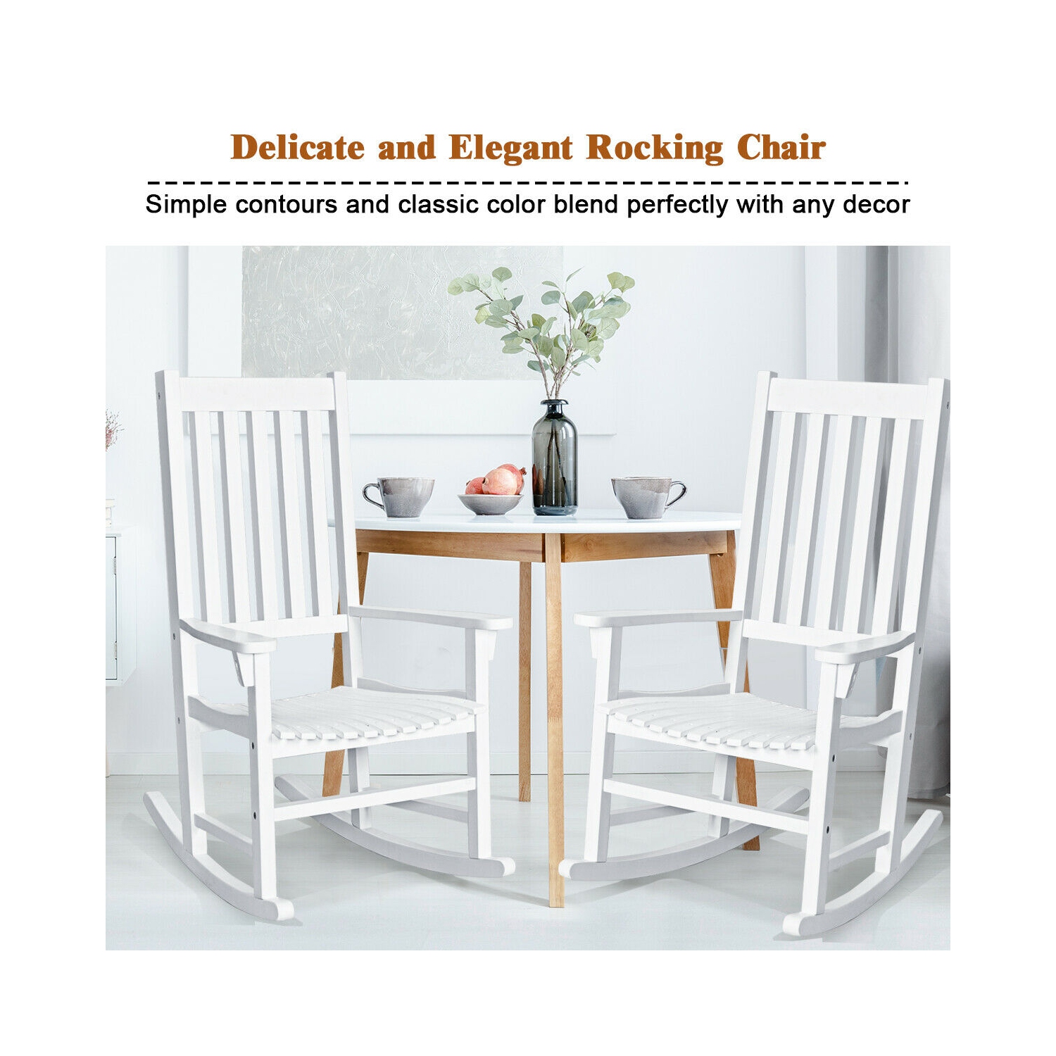 Gymax 2PCS Wood Rocking Chair Porch Rocker High Back Garden Seat Indoor Outdoor