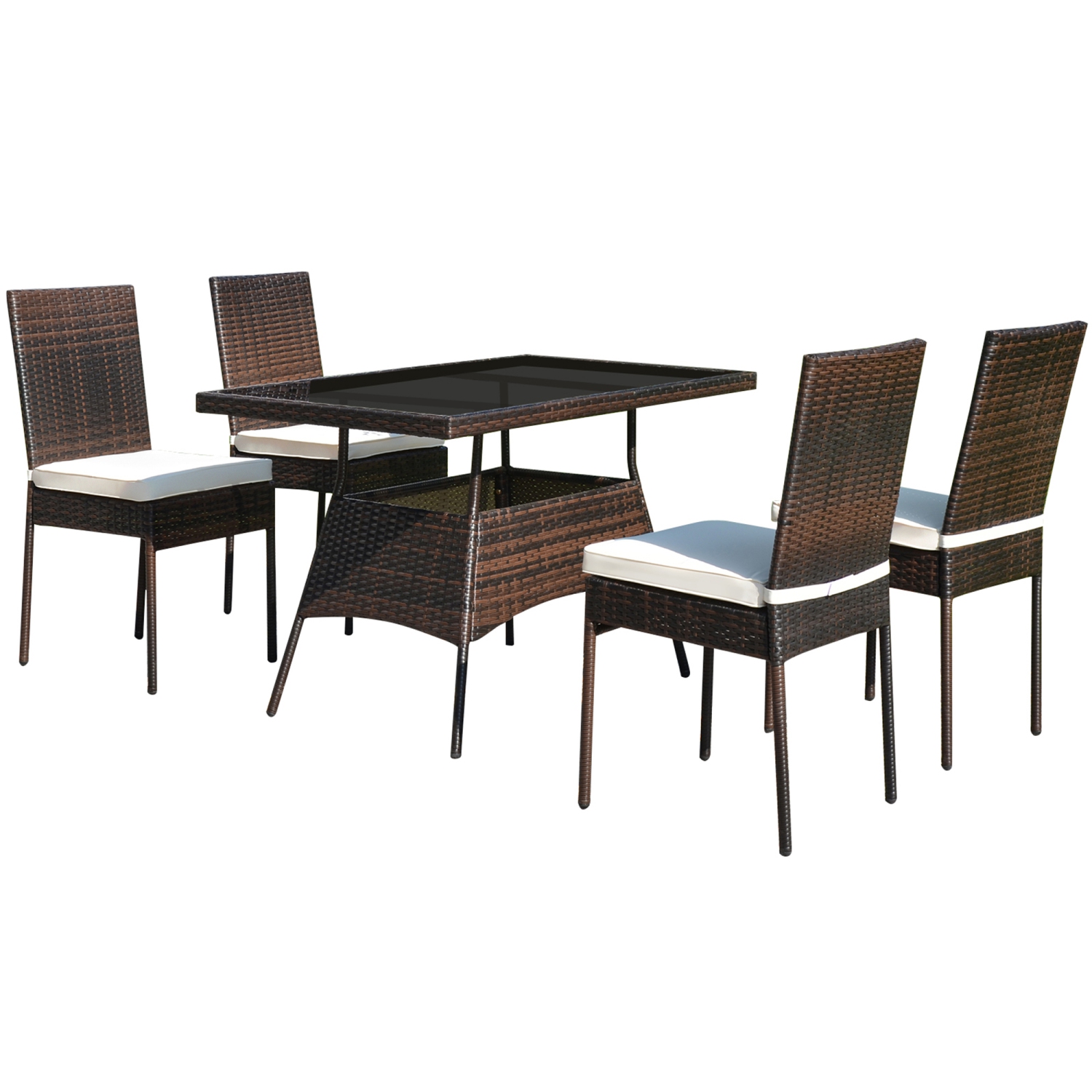 5PCS Ensemble de tables et chaises de patio en rotin Ensemble de meubles d'extérieur avec coussin Gymax