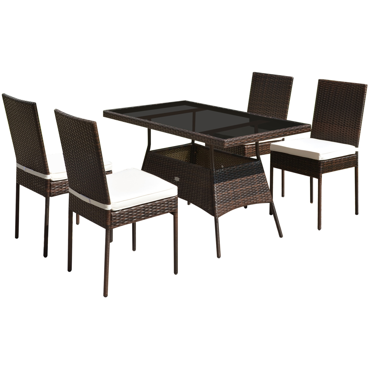 5PCS Ensemble de tables et chaises de patio en rotin Ensemble de meubles d'extérieur avec coussin Gymax