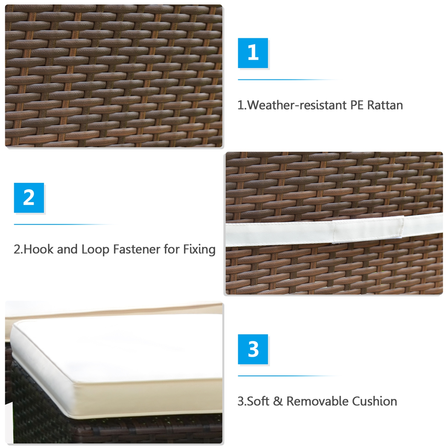 5PCS Ensemble de tables et chaises de patio en rotin Ensemble de meubles d'extérieur avec coussin Gymax