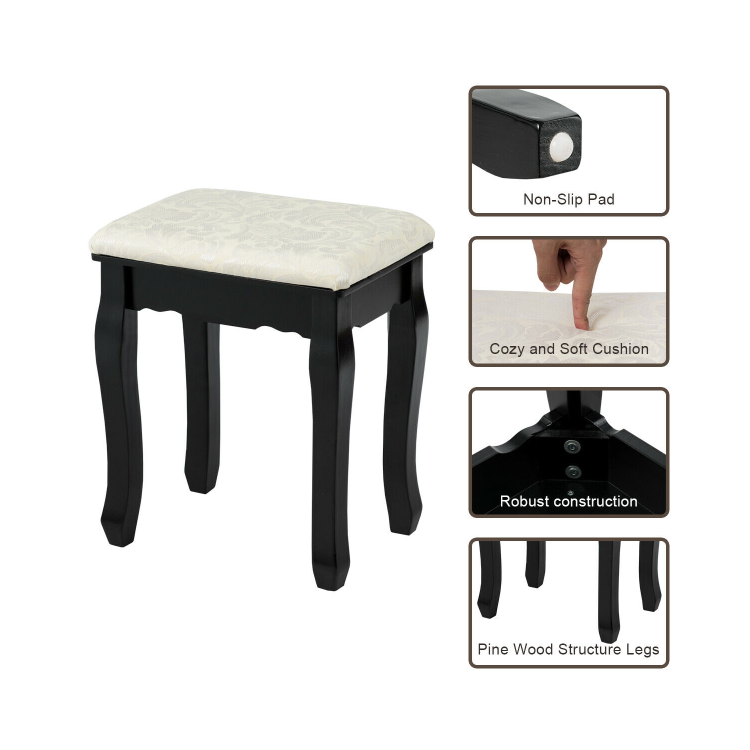 Gymax Bedroom Vanity Set Makeup Dressing Table 3 Drawers Lighted Mirror W/10 LED Bulbs Black