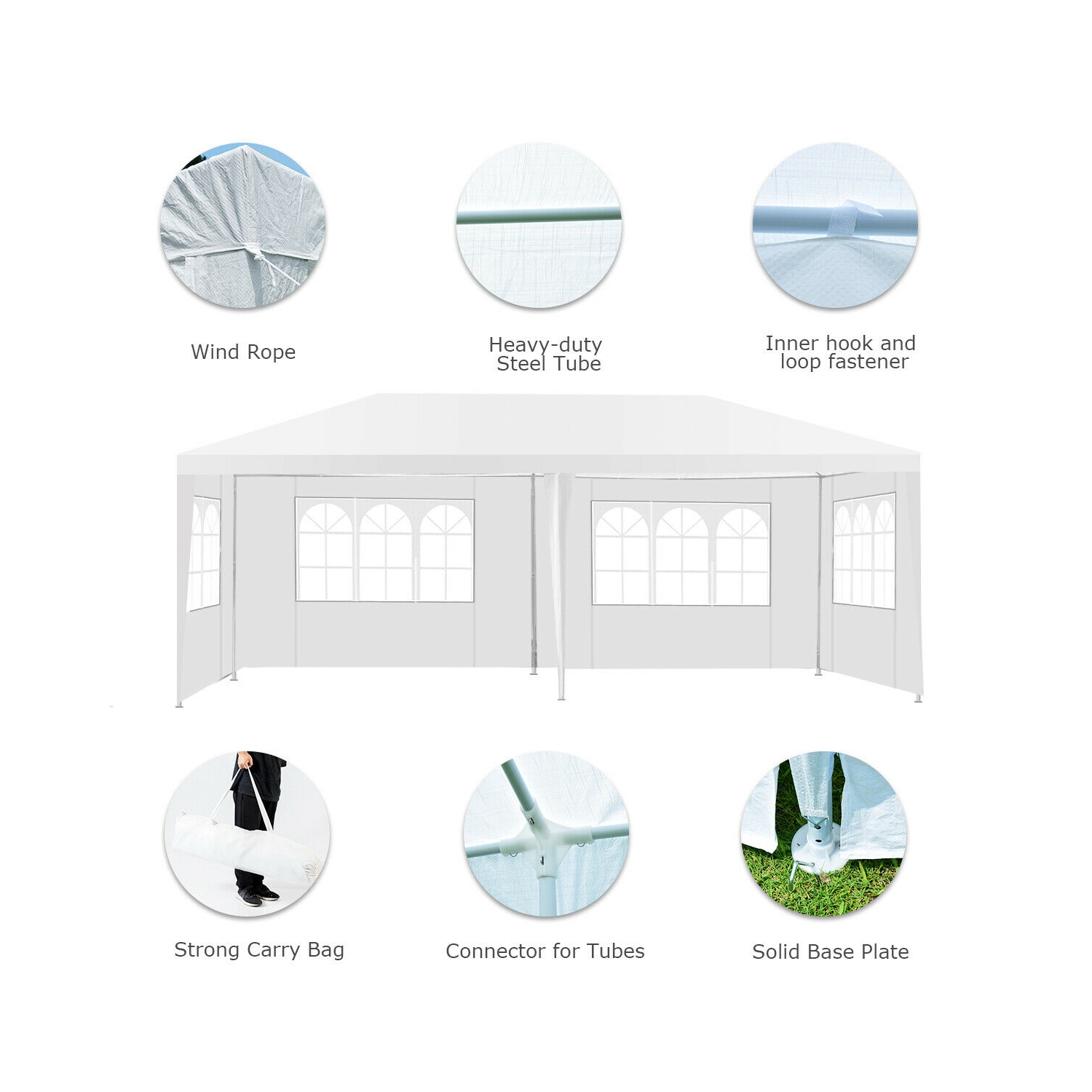 Gymax 10'x20' Outdoor Canopy Weather-resistant Tent Wedding Party Tent 4 Sidewalls W/Carry Bag