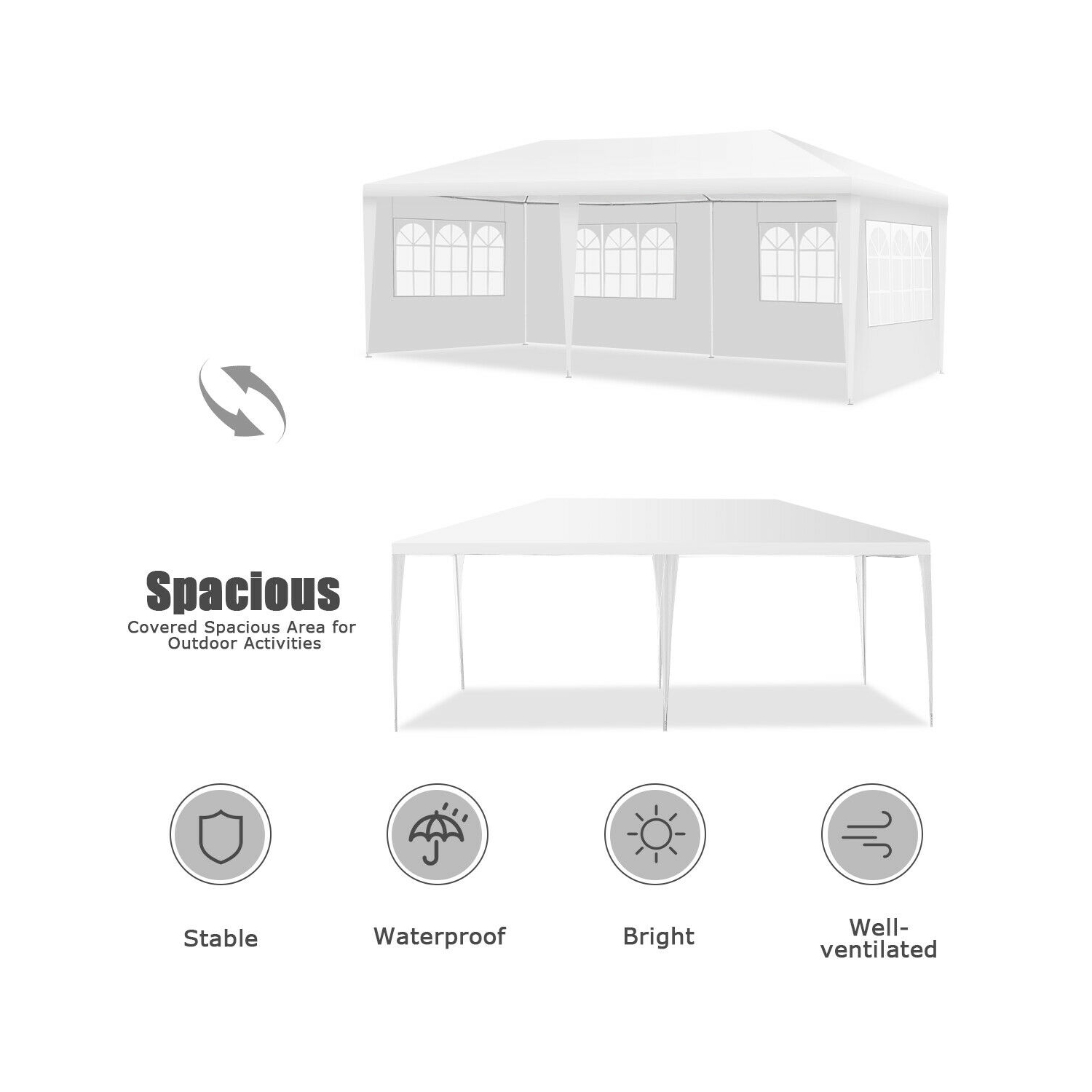 Gymax 10'x20' Outdoor Canopy Weather-resistant Tent Wedding Party Tent 4 Sidewalls W/Carry Bag