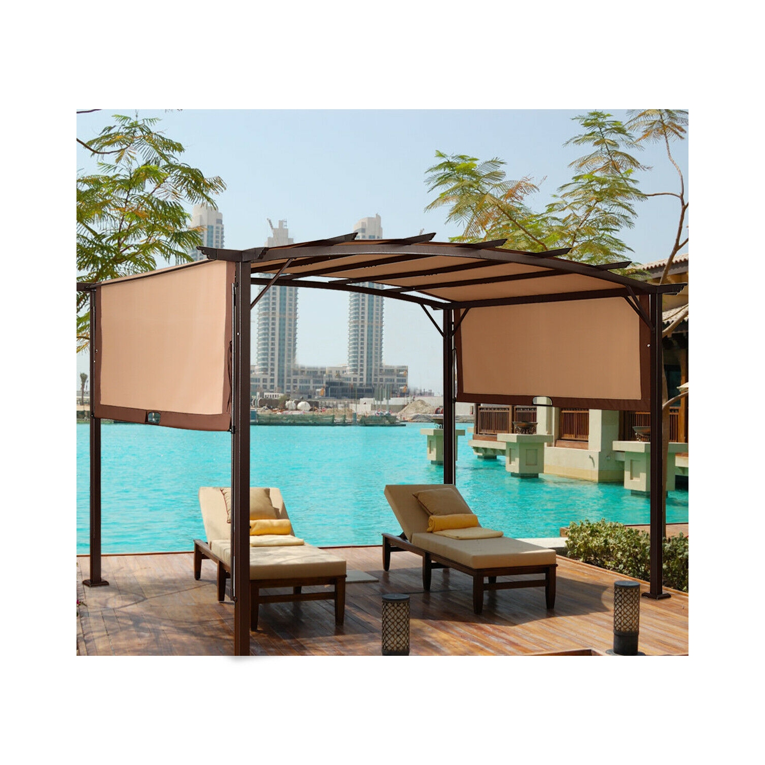 Kit de pergola 12' x 9' Auvent de gazebo à armature métallique Abris de patio Gymax